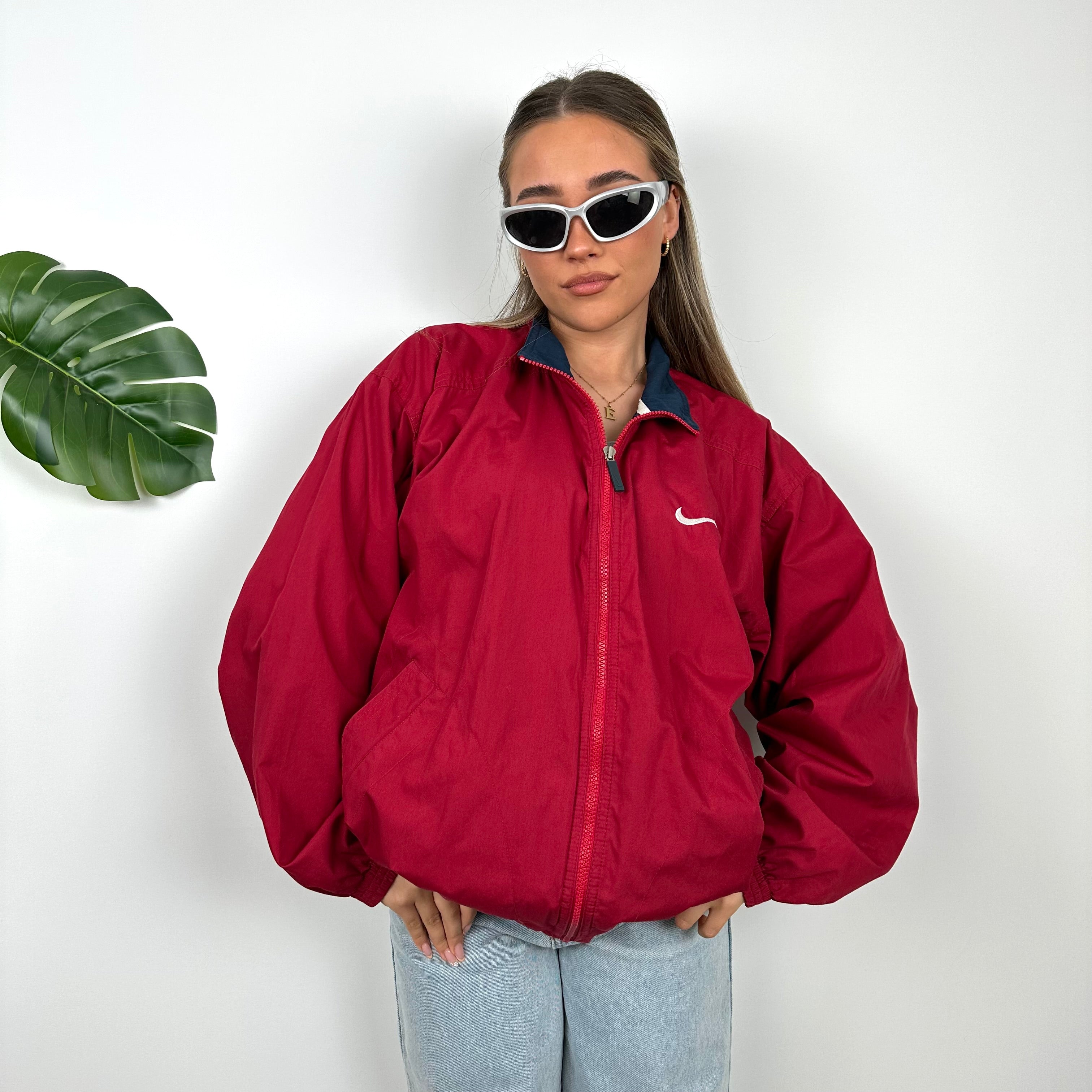 Nike RARE Red Embroidered Swoosh Windbreaker Jacket (M)