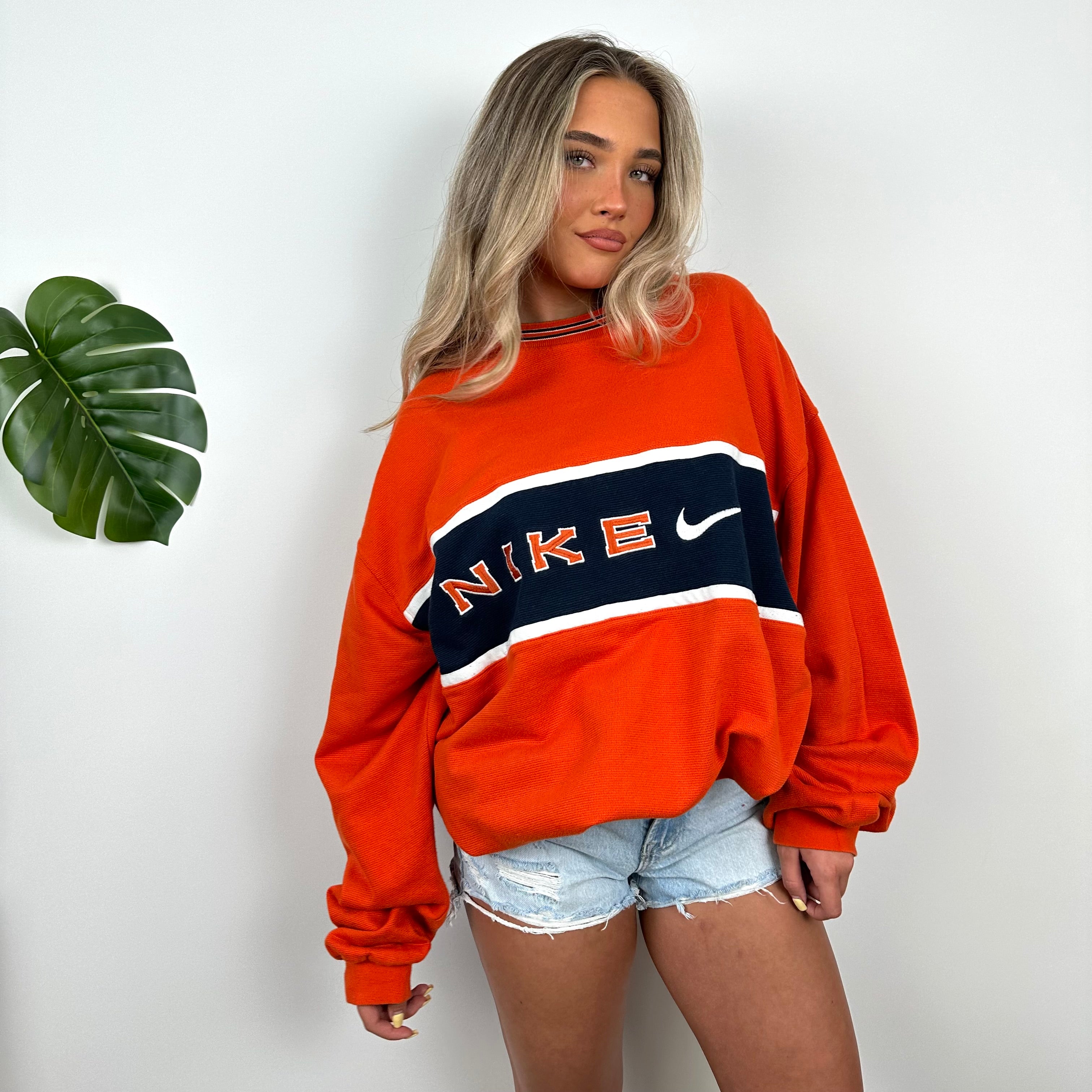 Nike Orange Embroidered Spell out Sweatshirt (XL)