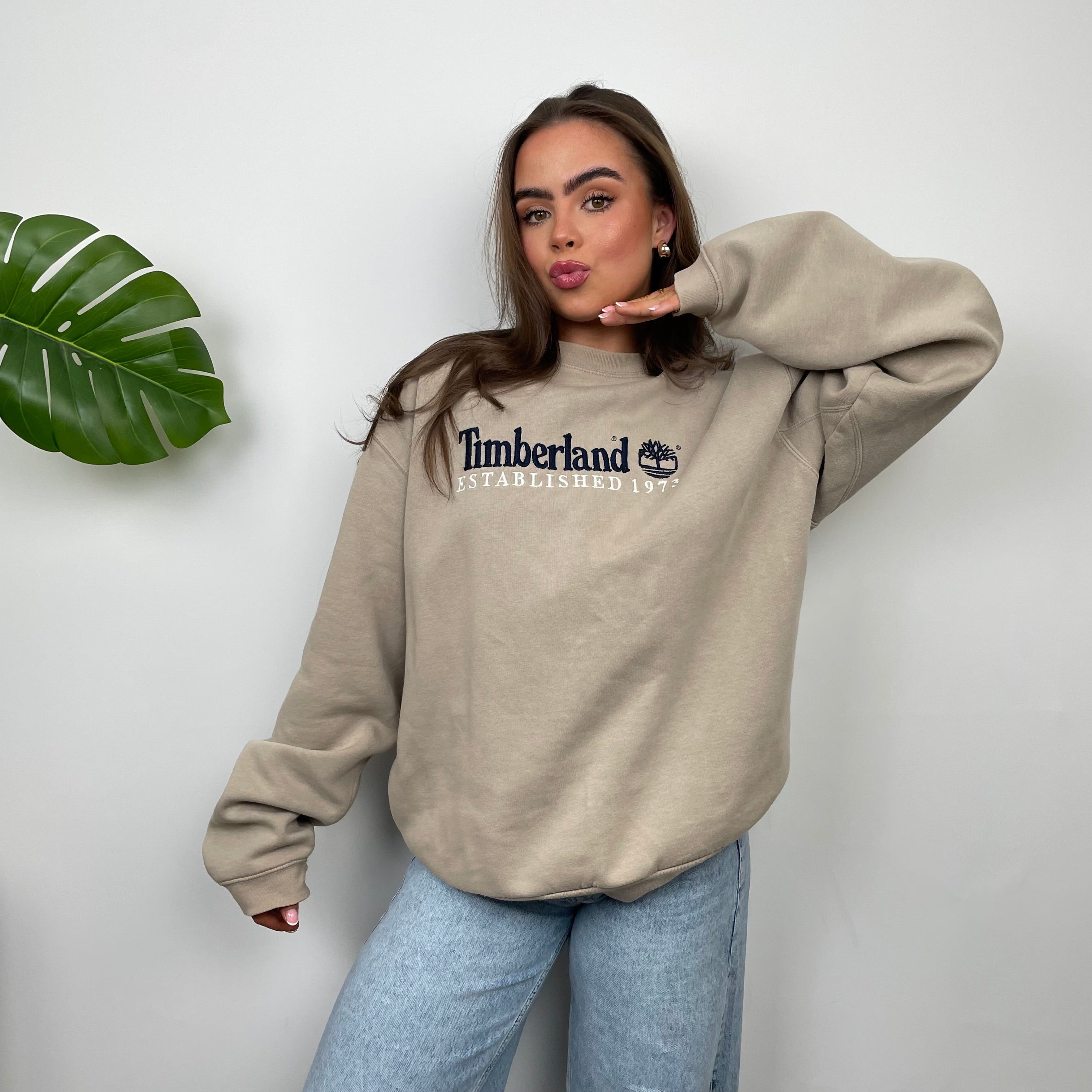 Timberland Beige Embroidered Spell Out Sweatshirt (L)