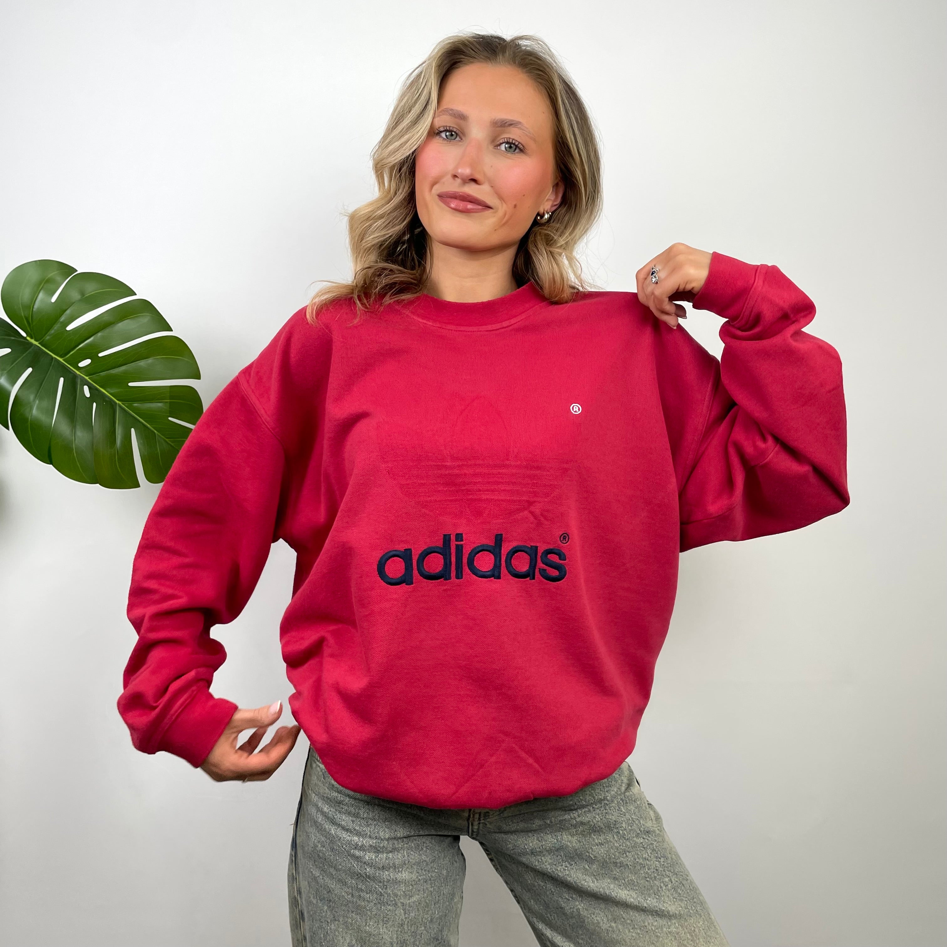 Adidas Red Embroidered Spell Out Sweatshirt (L)