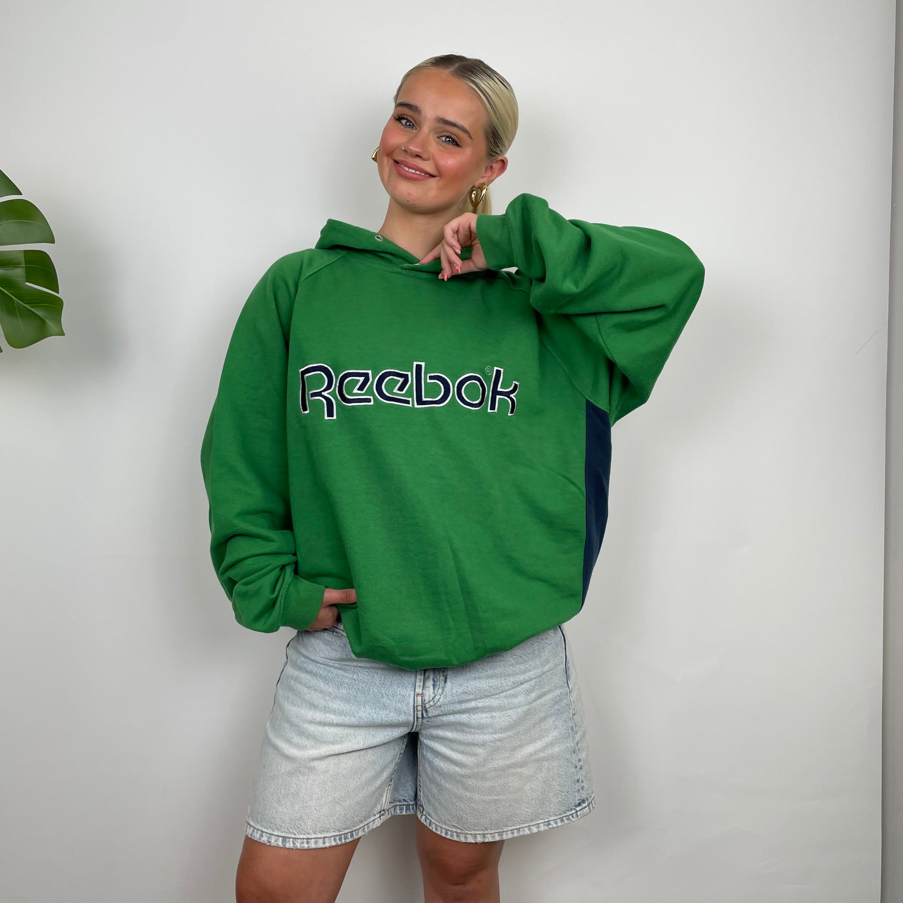 Reebok Green Embroidered Spell Out Hoodie (XL)