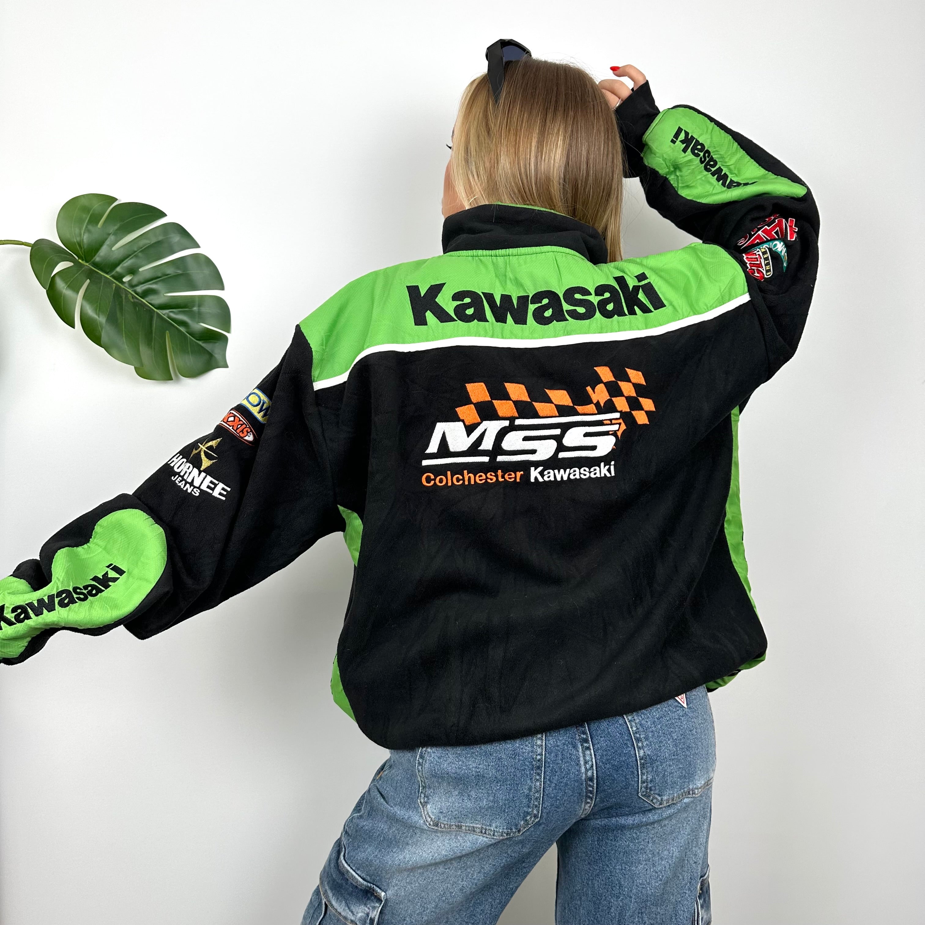 Kawasaki Racing RARE Black Embroidered Spell Out Zip Up Fleece (XXL)