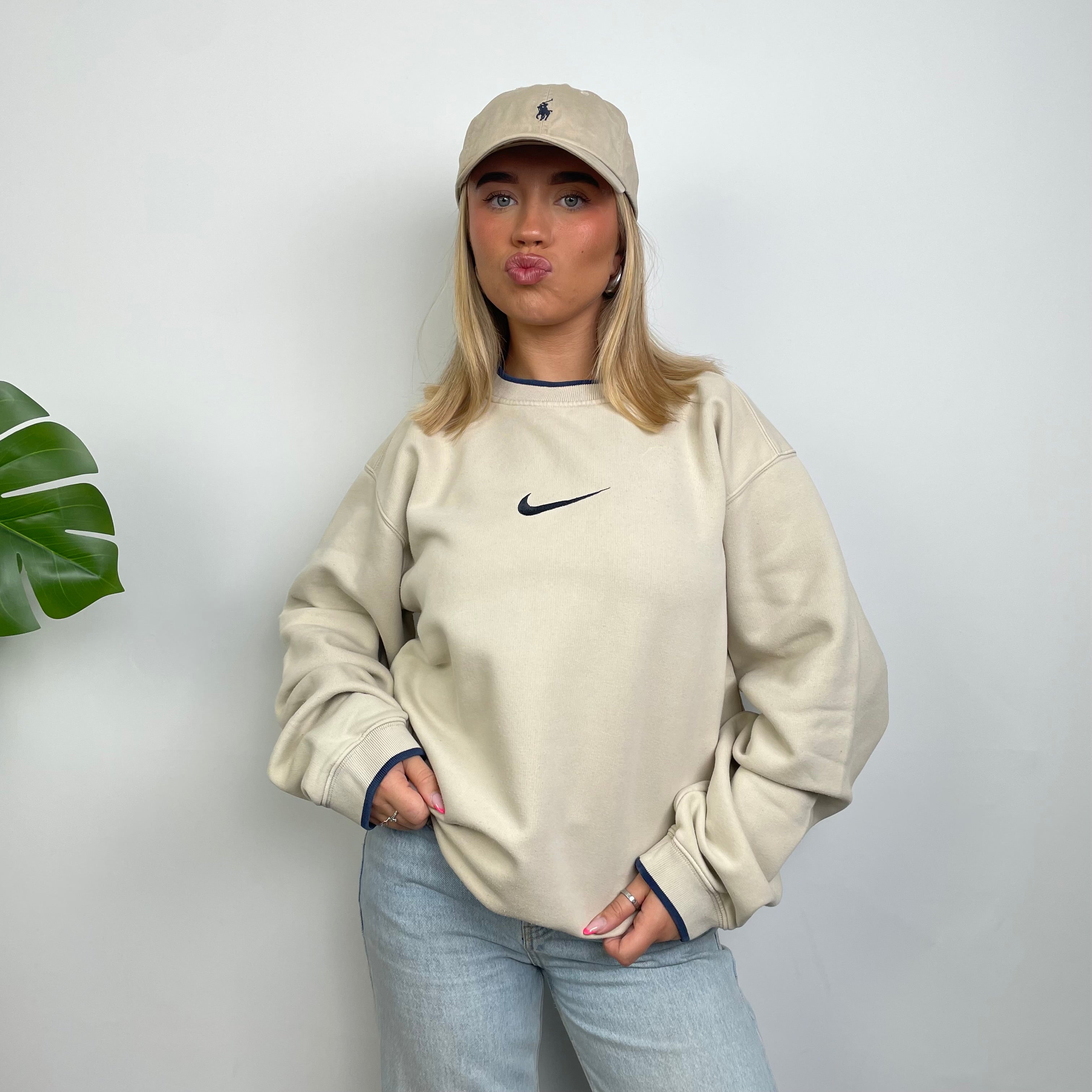 Nike Cream Embroidered Swoosh Sweatshirt (L)