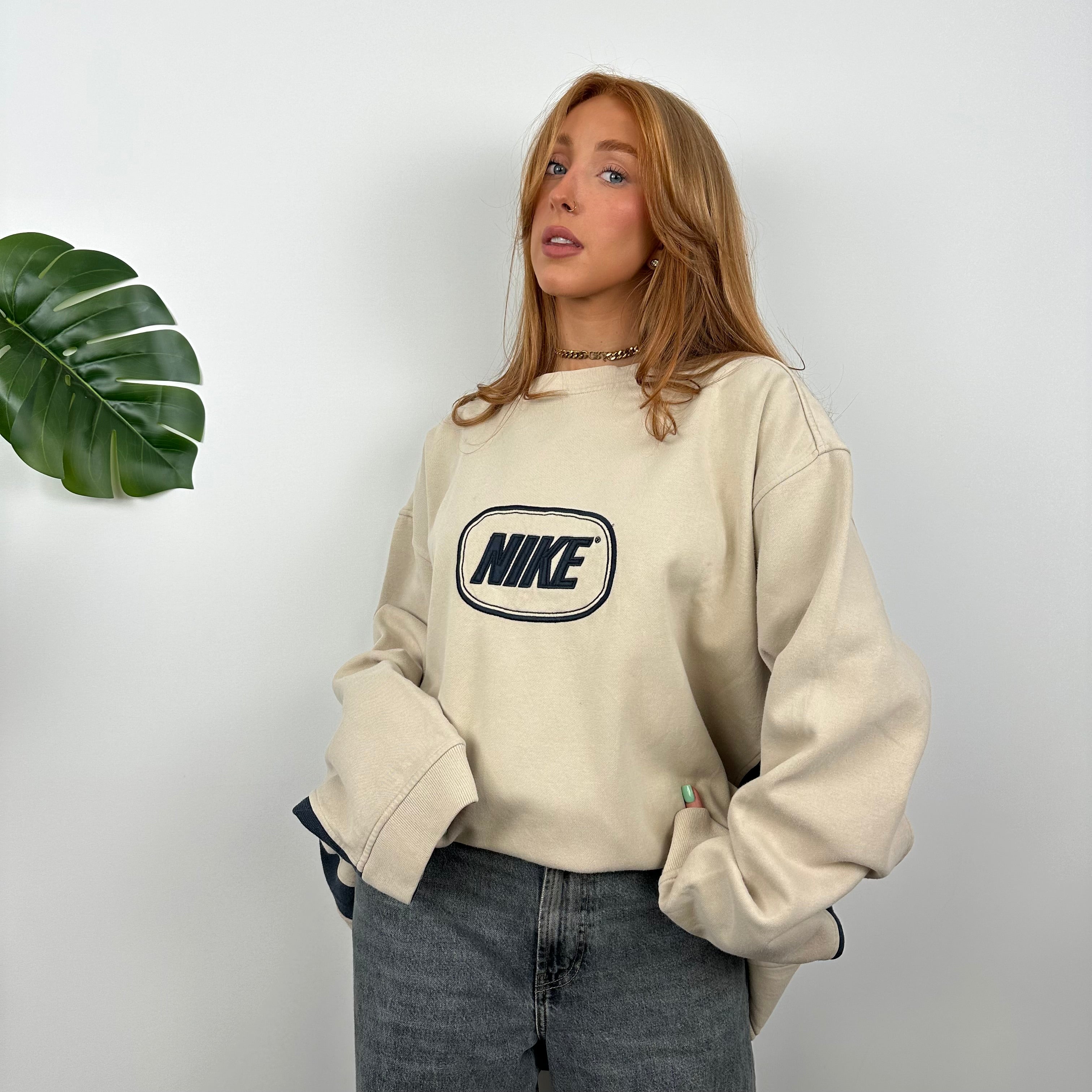 Nike Cream Embroidered Spell Out Sweatshirt (XXL)