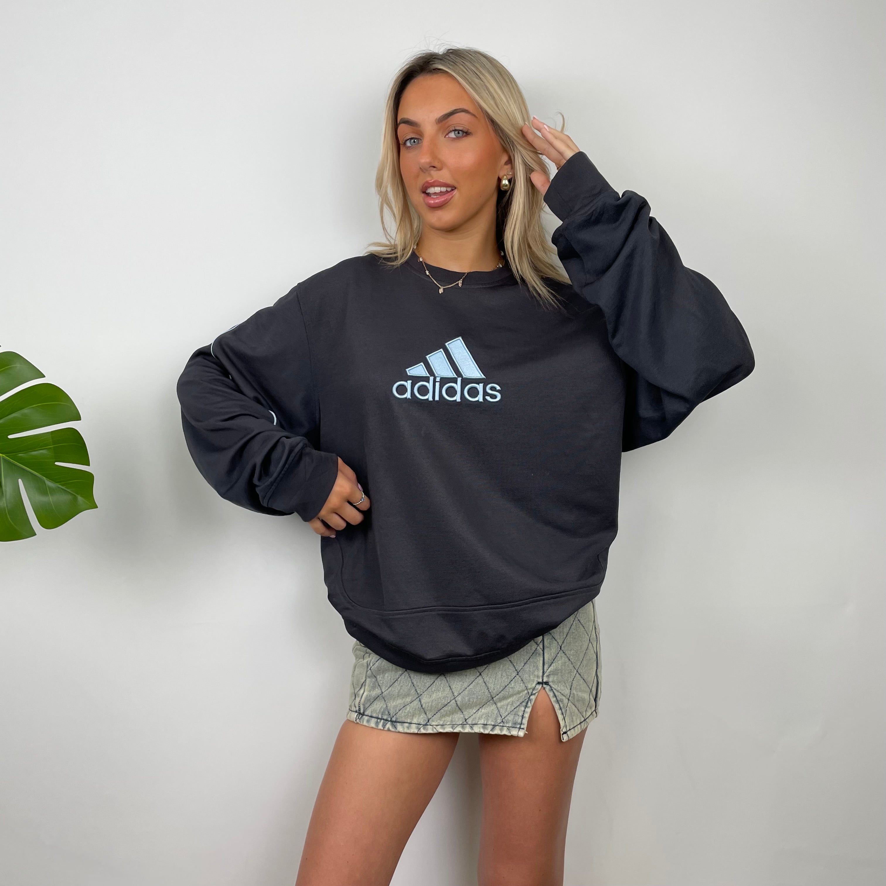 Adidas Charcoal Grey Embroidered Spell Out Sweatshirt (L)