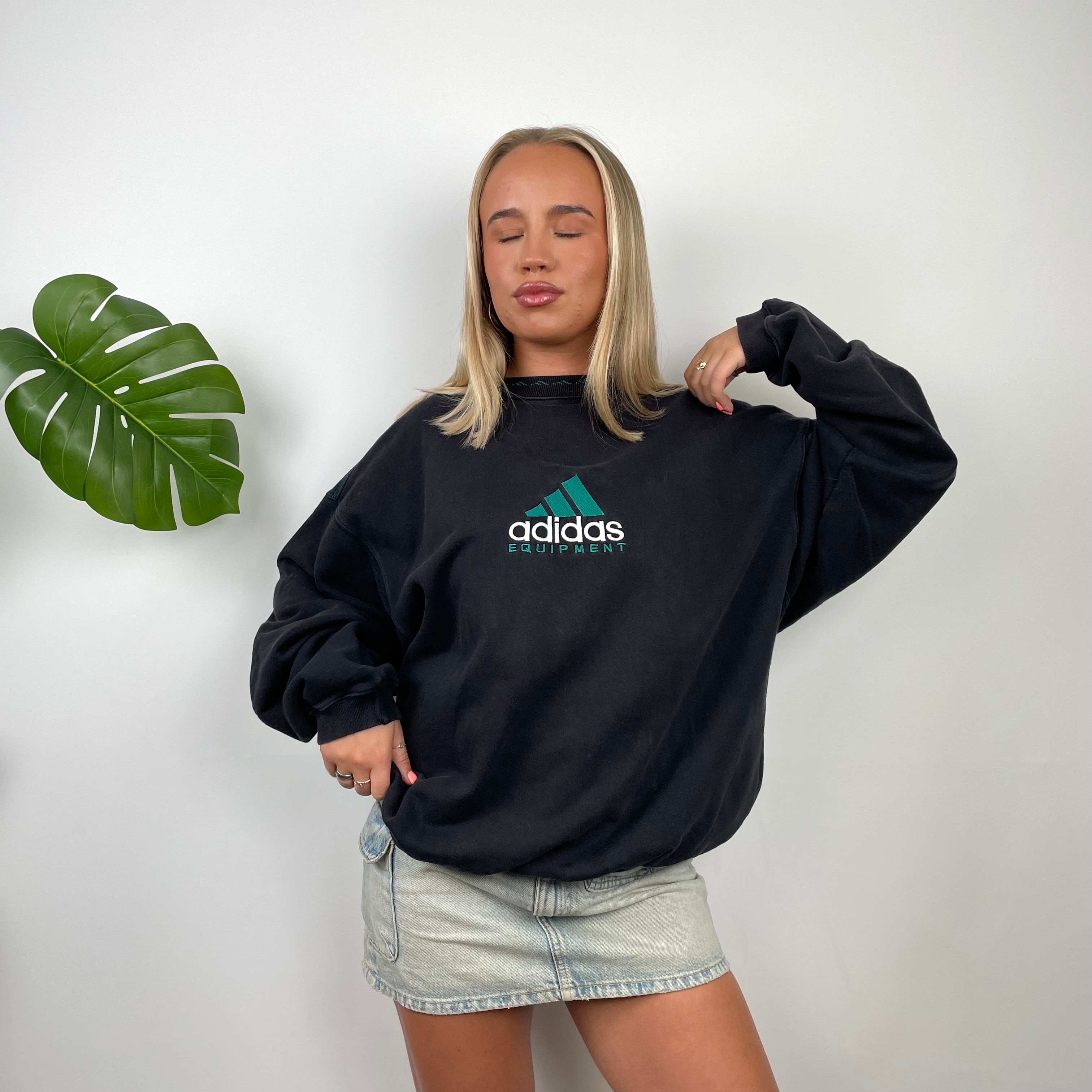 Adidas Equipment Black Embroidered Spell Out Sweatshirt (L)
