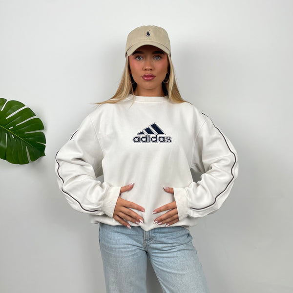 Adidas White Embroidered Spell Out Sweatshirt (L)