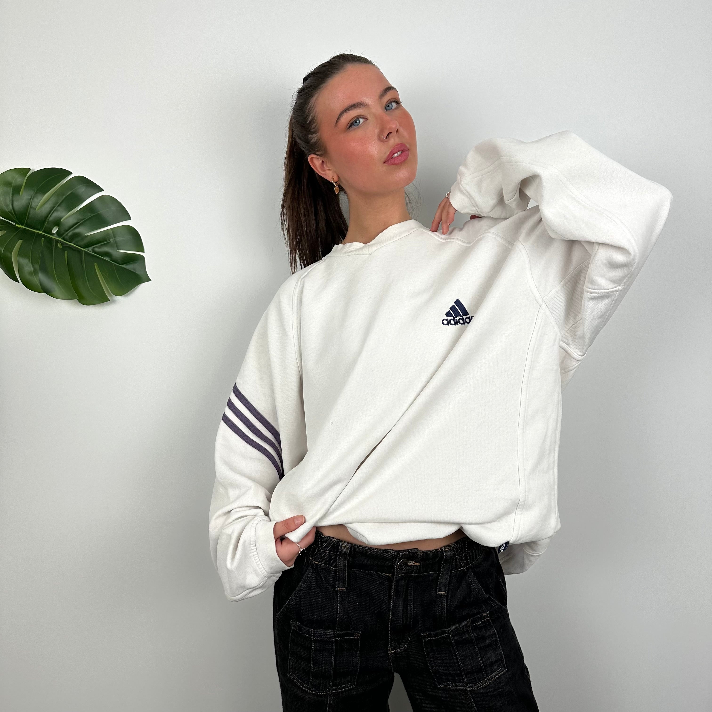 Adidas White Embroidered Spell Out Sweatshirt (L)