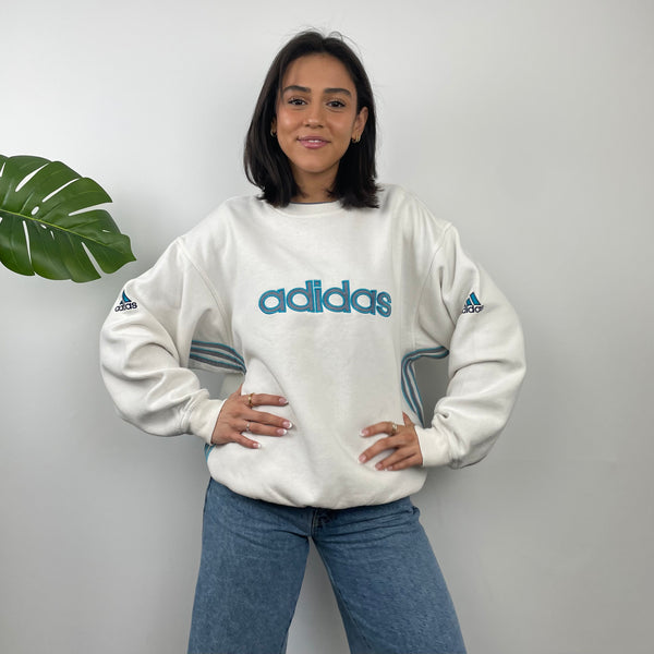 Adidas White Embroidered Spell Out Sweatshirt (M)