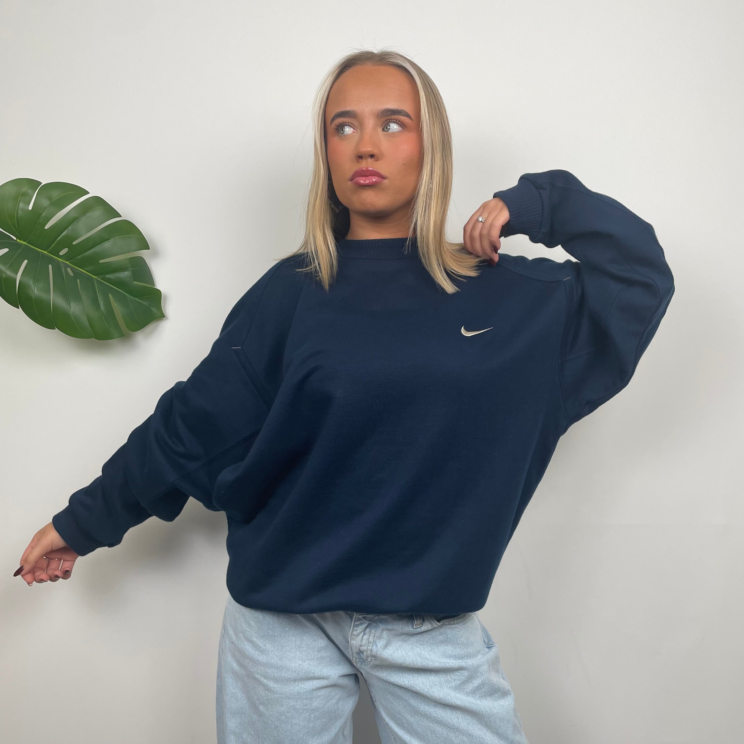 Nike Navy Embroidered Swoosh Sweatshirt (L)