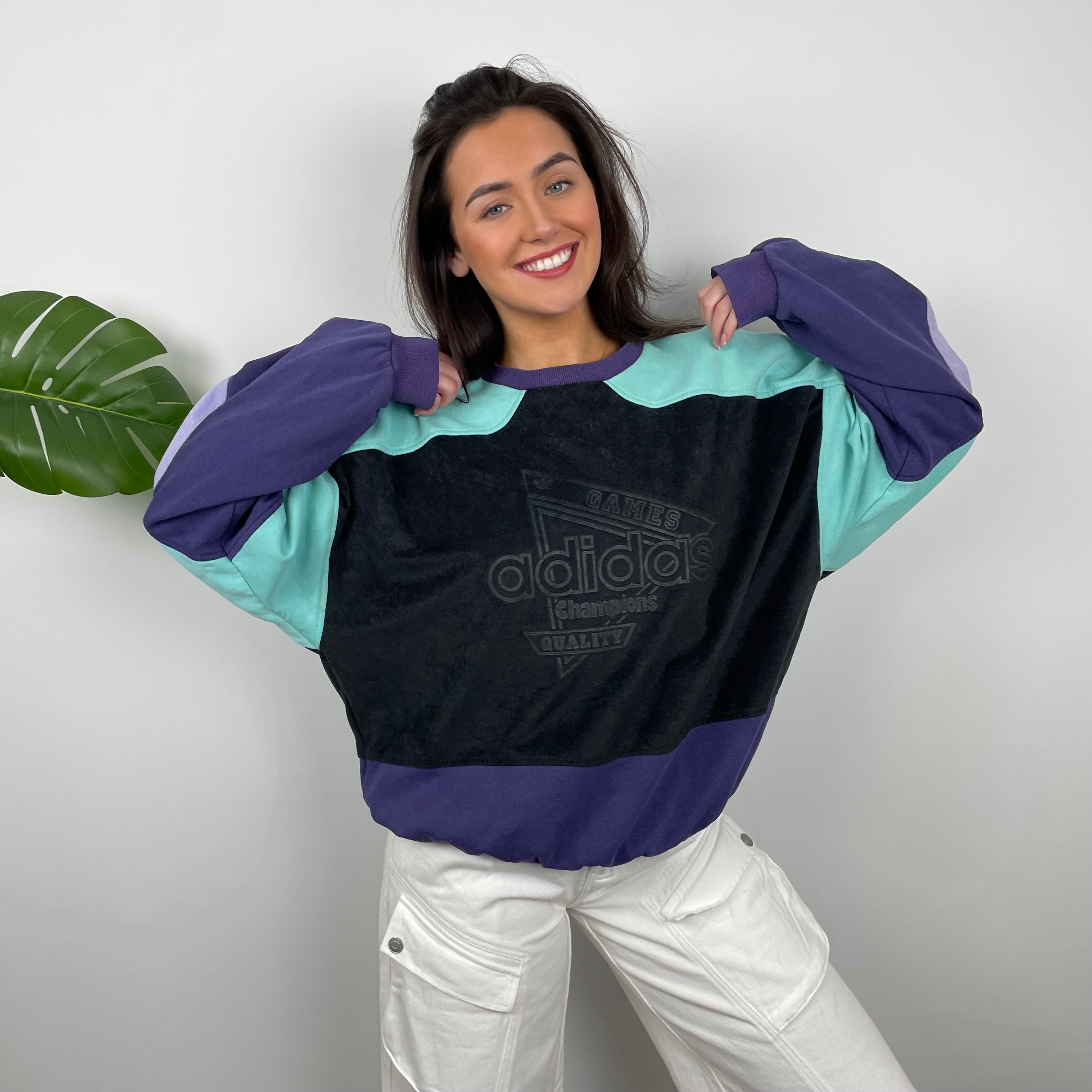 Adidas Embroidered Spell Out Colour Block Sweatshirt (M)