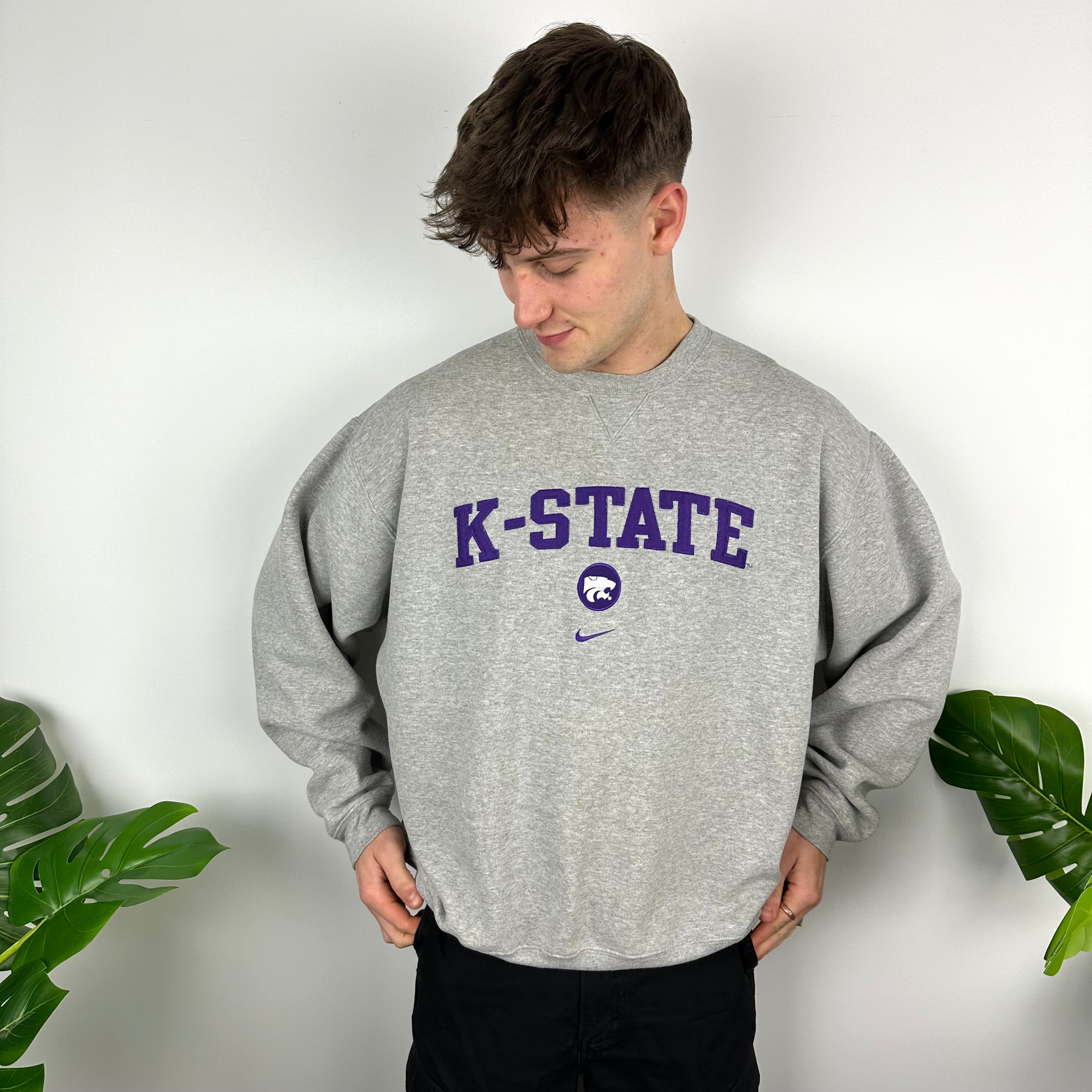 Nike x K State Grey Embroidered Spell Out Sweatshirt (XL)