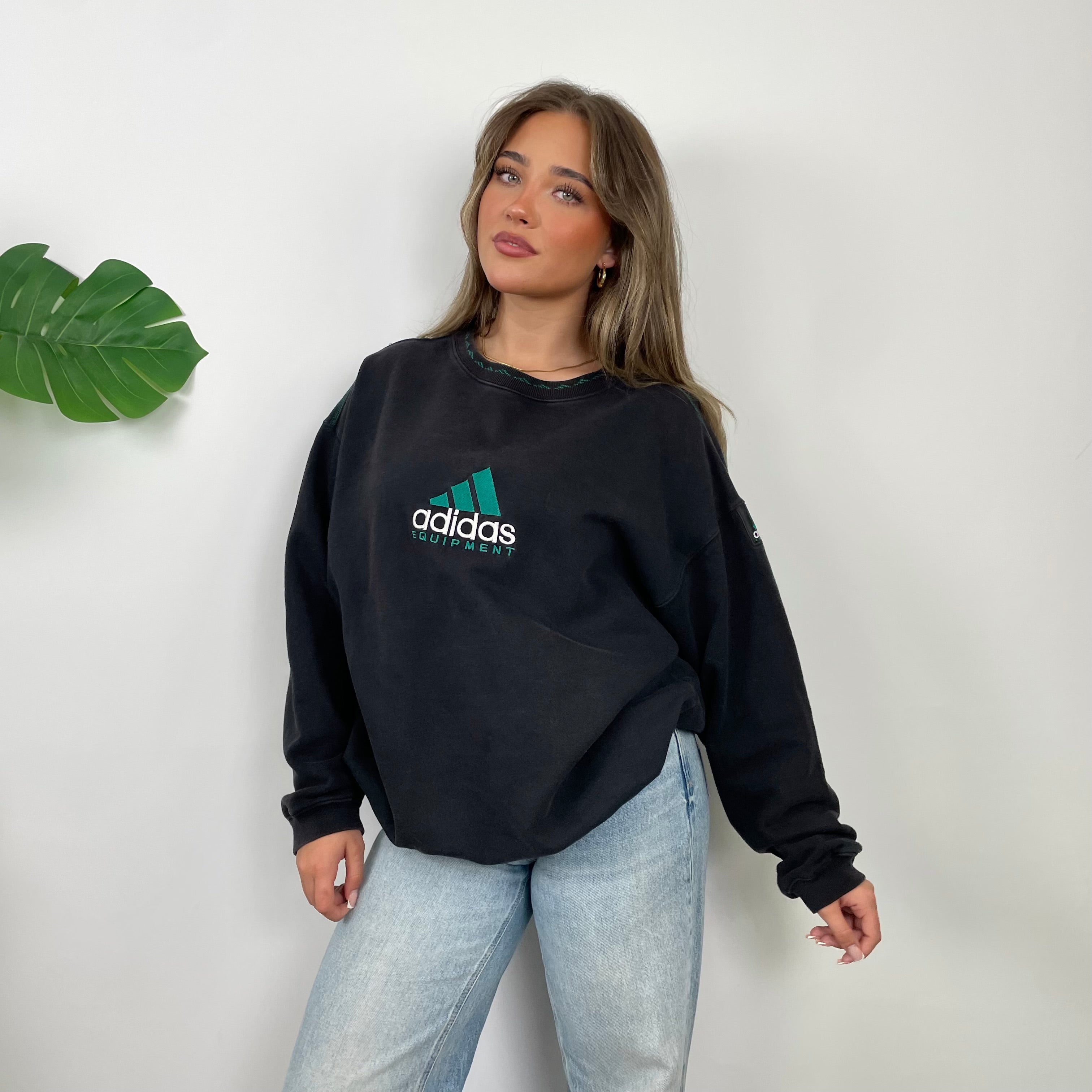 Adidas Equipment Black Embroidered Spell Out Sweatshirt (L)