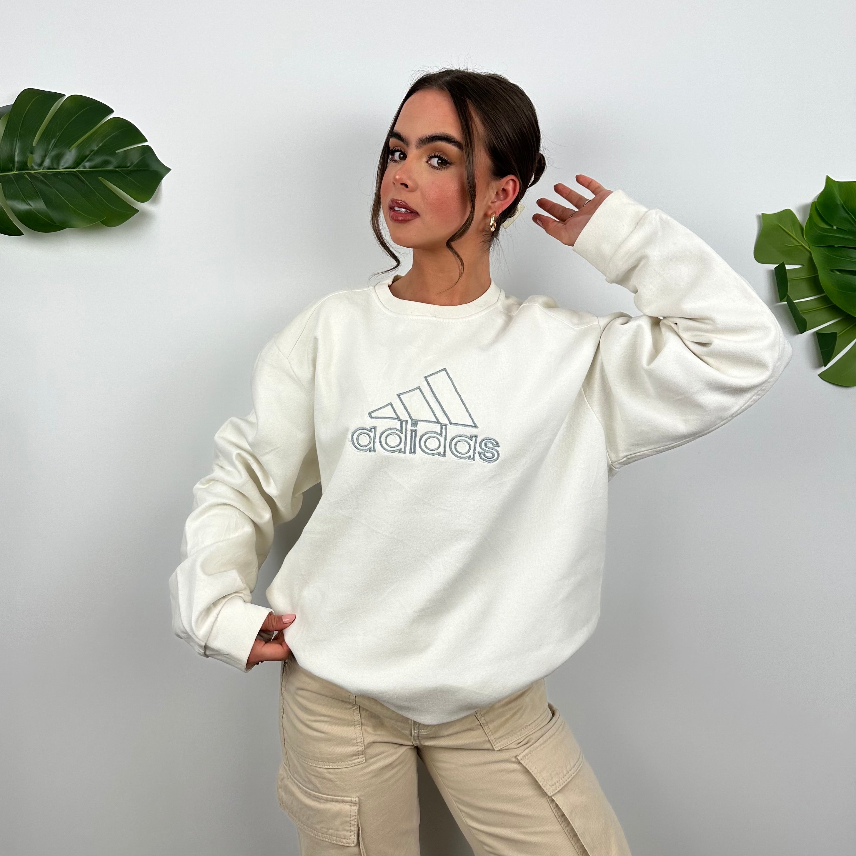 Adidas White Embroidered Spell Out Sweatshirt (M)