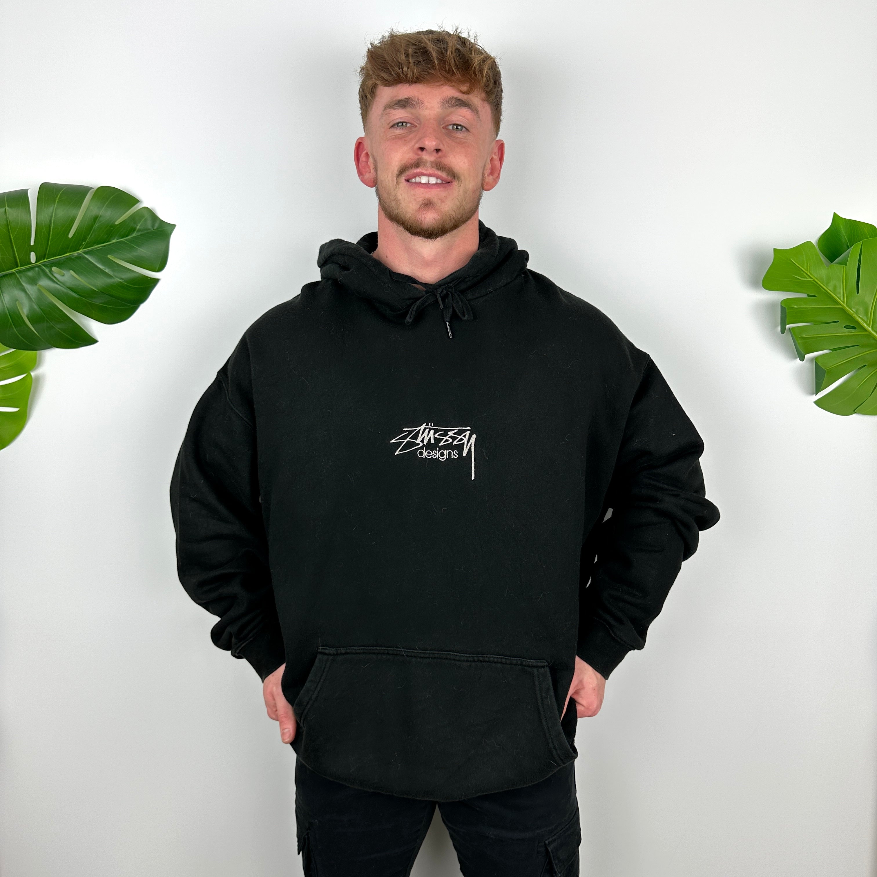 Stussy RARE Black Embroidered Spell Out Hoodie (XL)