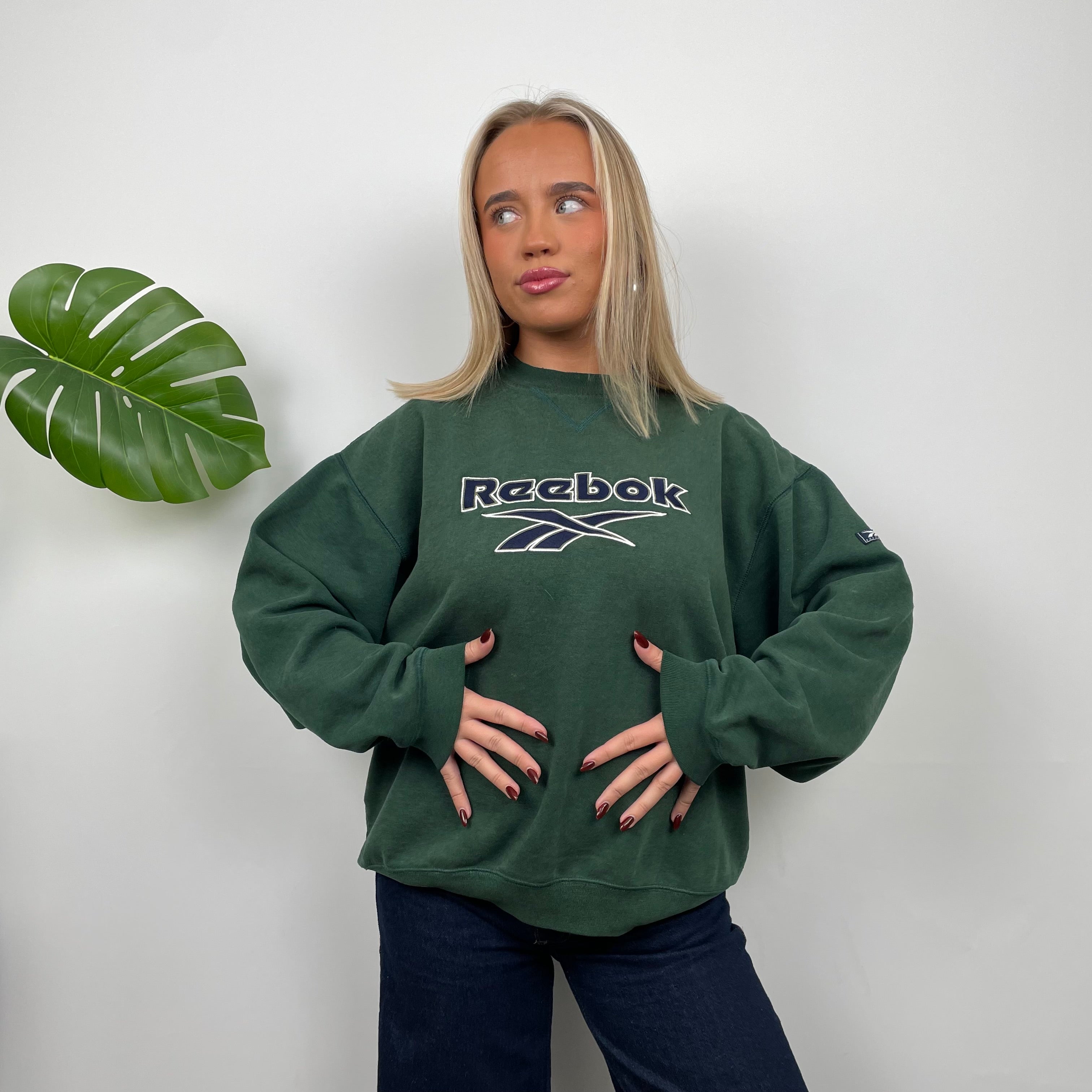 Reebok RARE Green Embroidered Spell Out Sweatshirt (M)