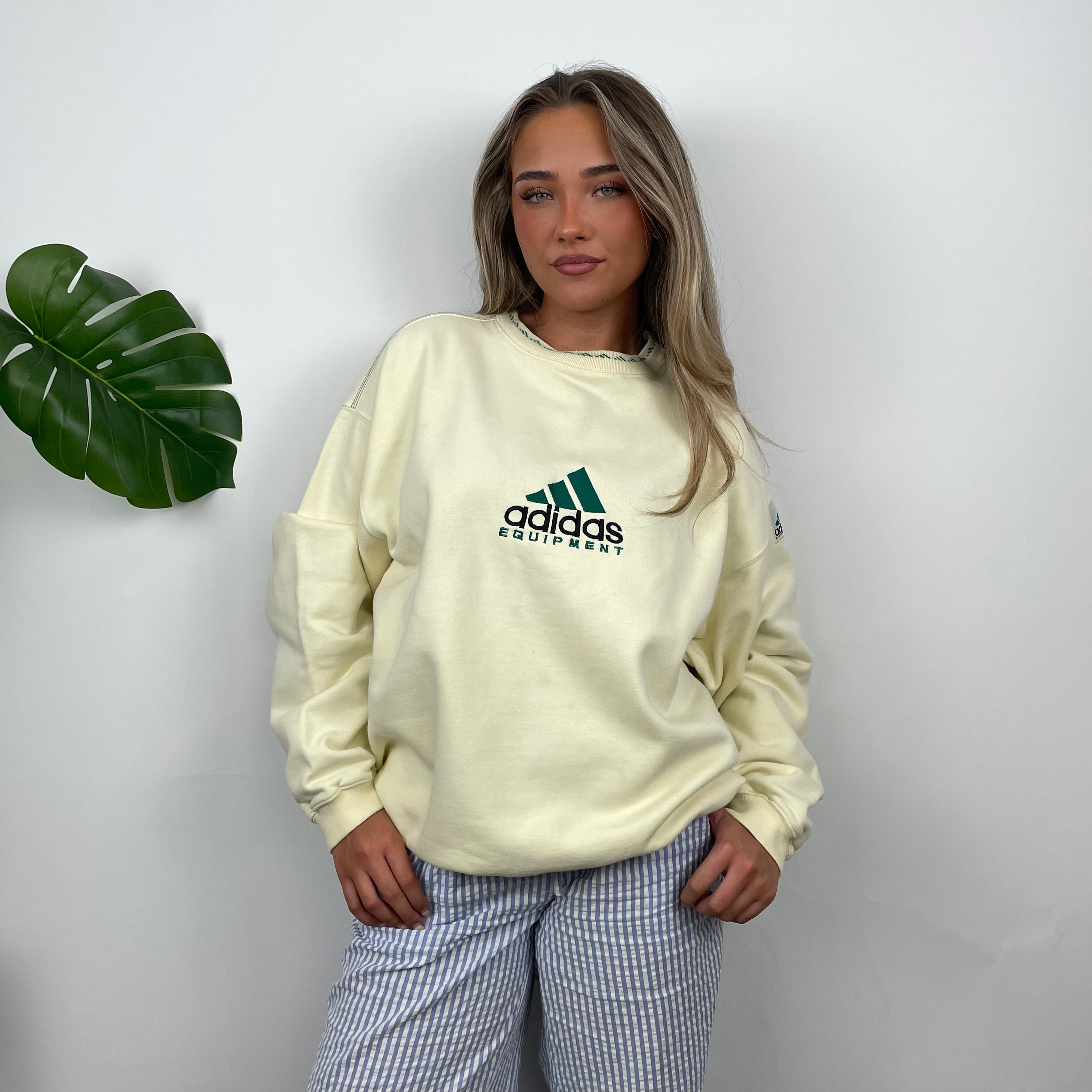 Adidas Equipment Cream Embroidered Spell Out Sweatshirt (L)