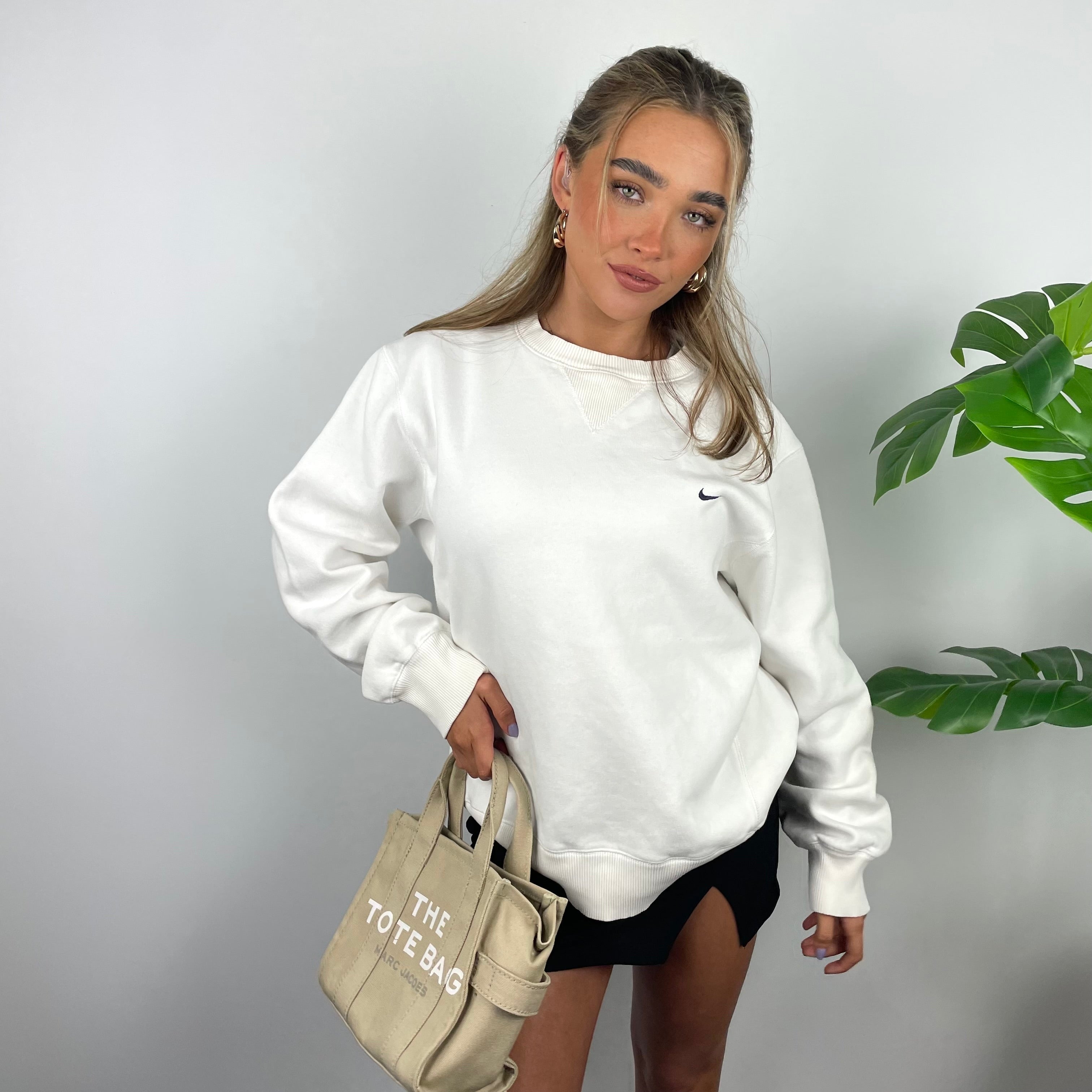 Nike White Embroidered Swoosh Sweatshirt (L)