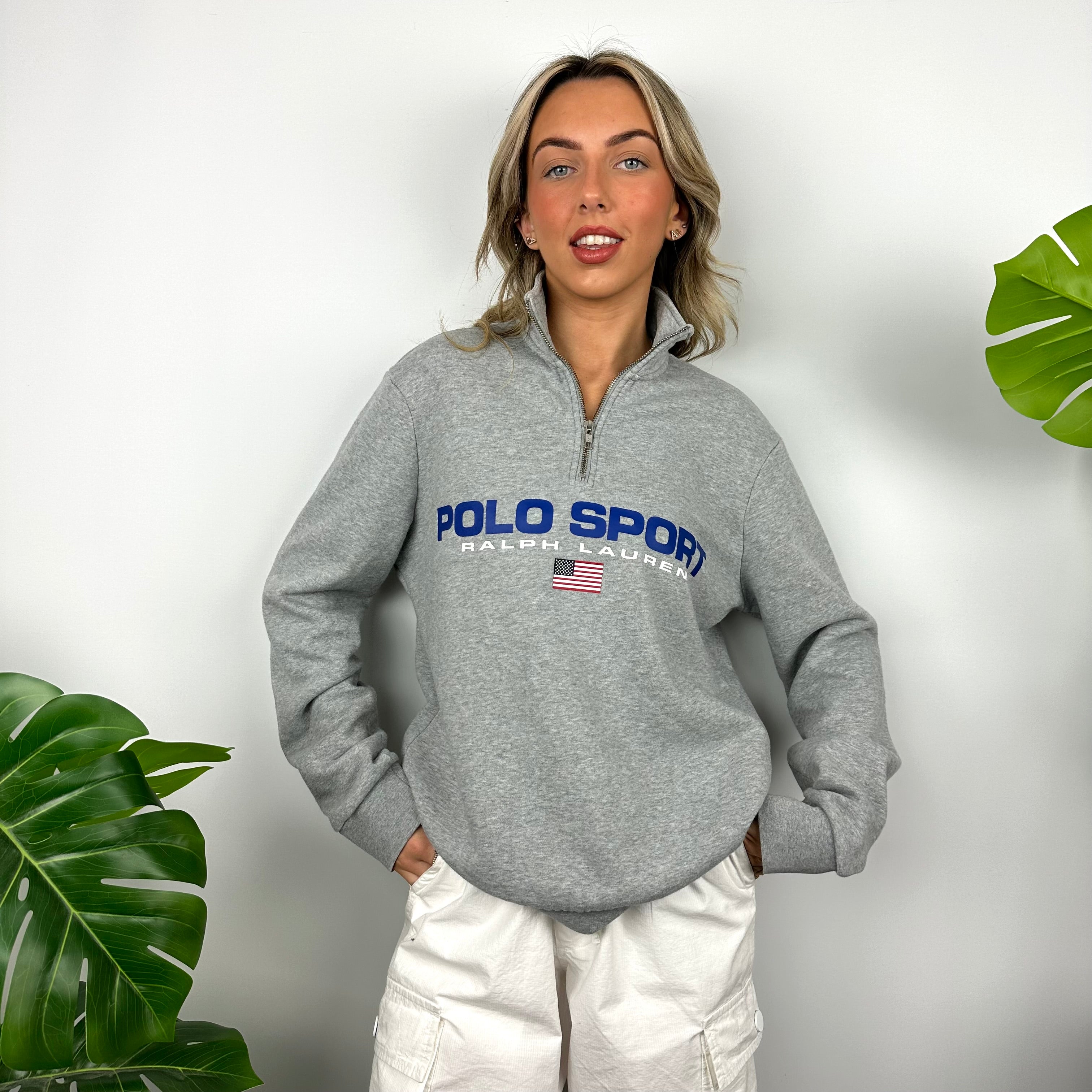 Polo Sport Ralph Lauren Grey Spell Out Quarter Zip Sweatshirt (M)
