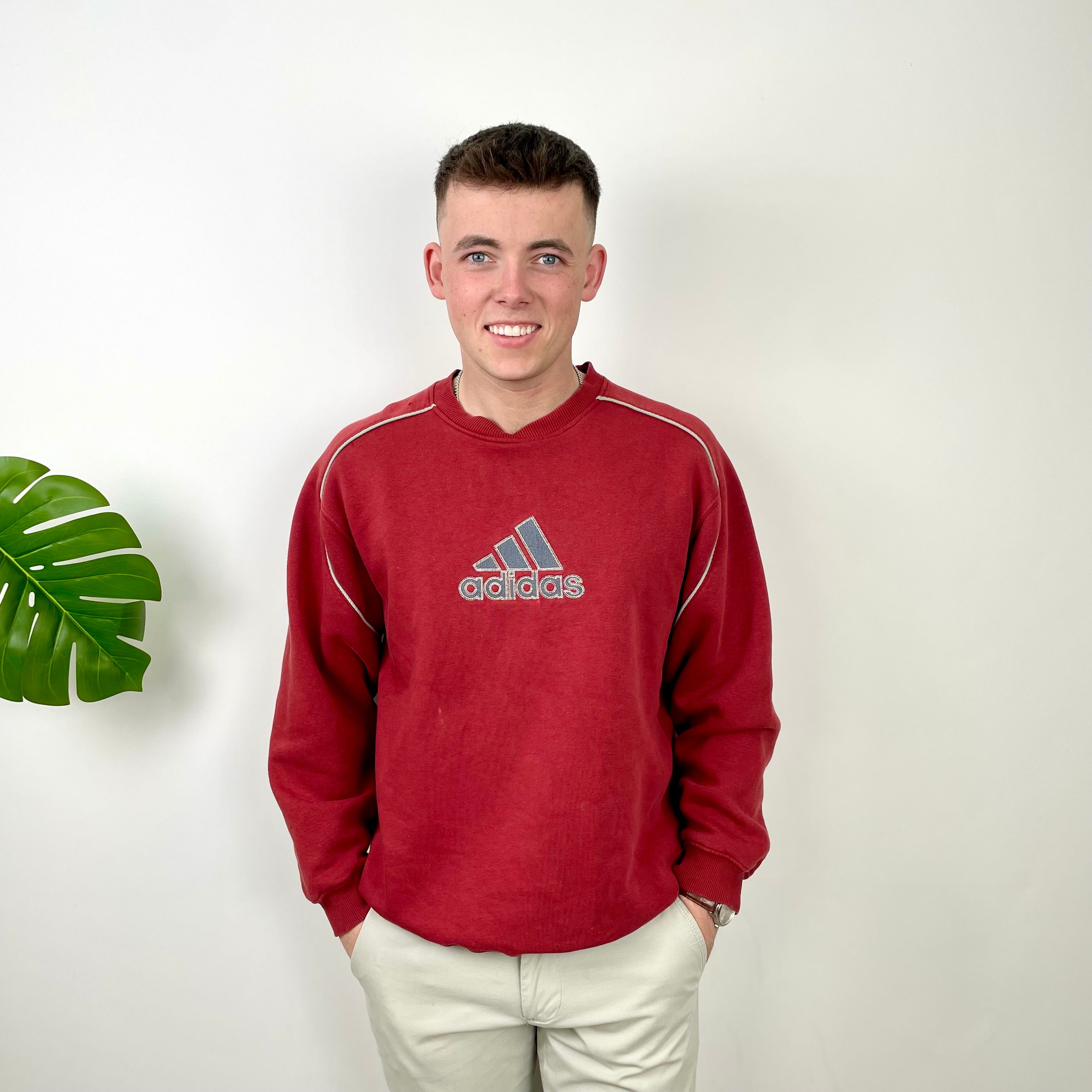 Adidas Red Embroidered Spell Out Sweatshirt (L)
