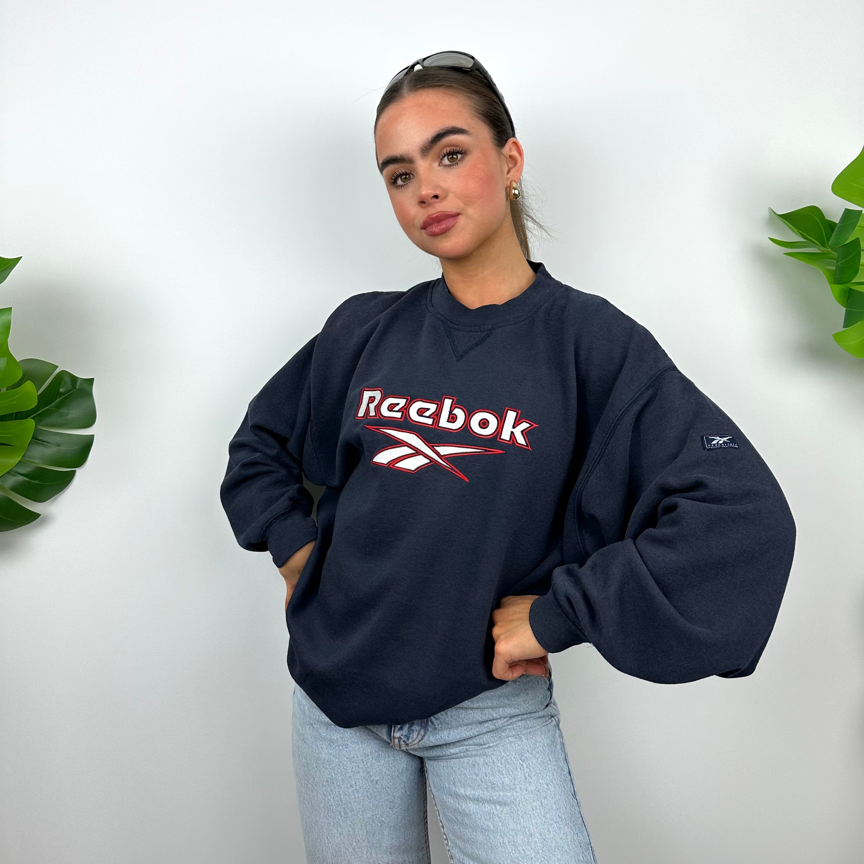 Reebok Navy Embroidered Spell Out Sweatshirt (M)