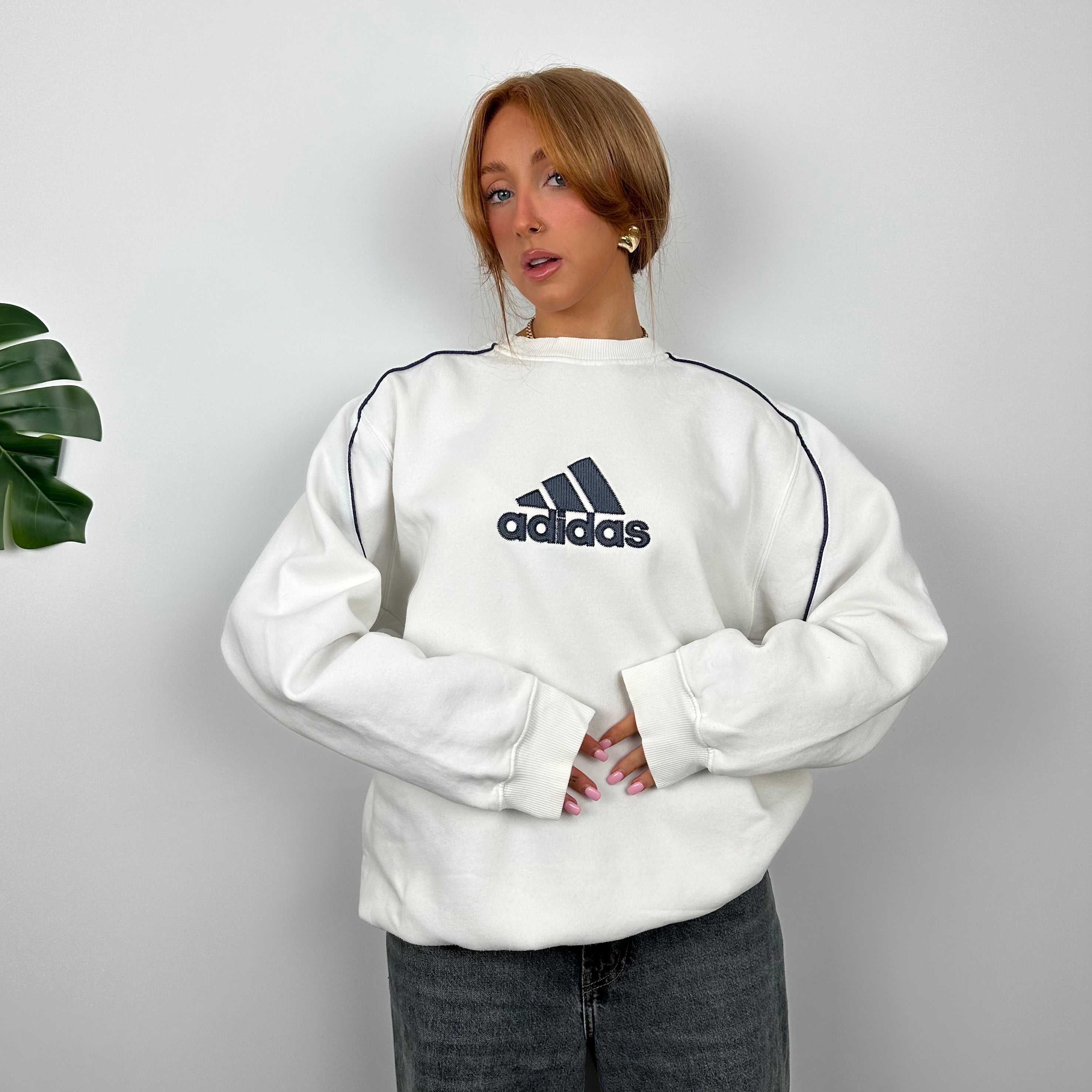 Adidas White Embroidered Spell Out Sweatshirt (M)