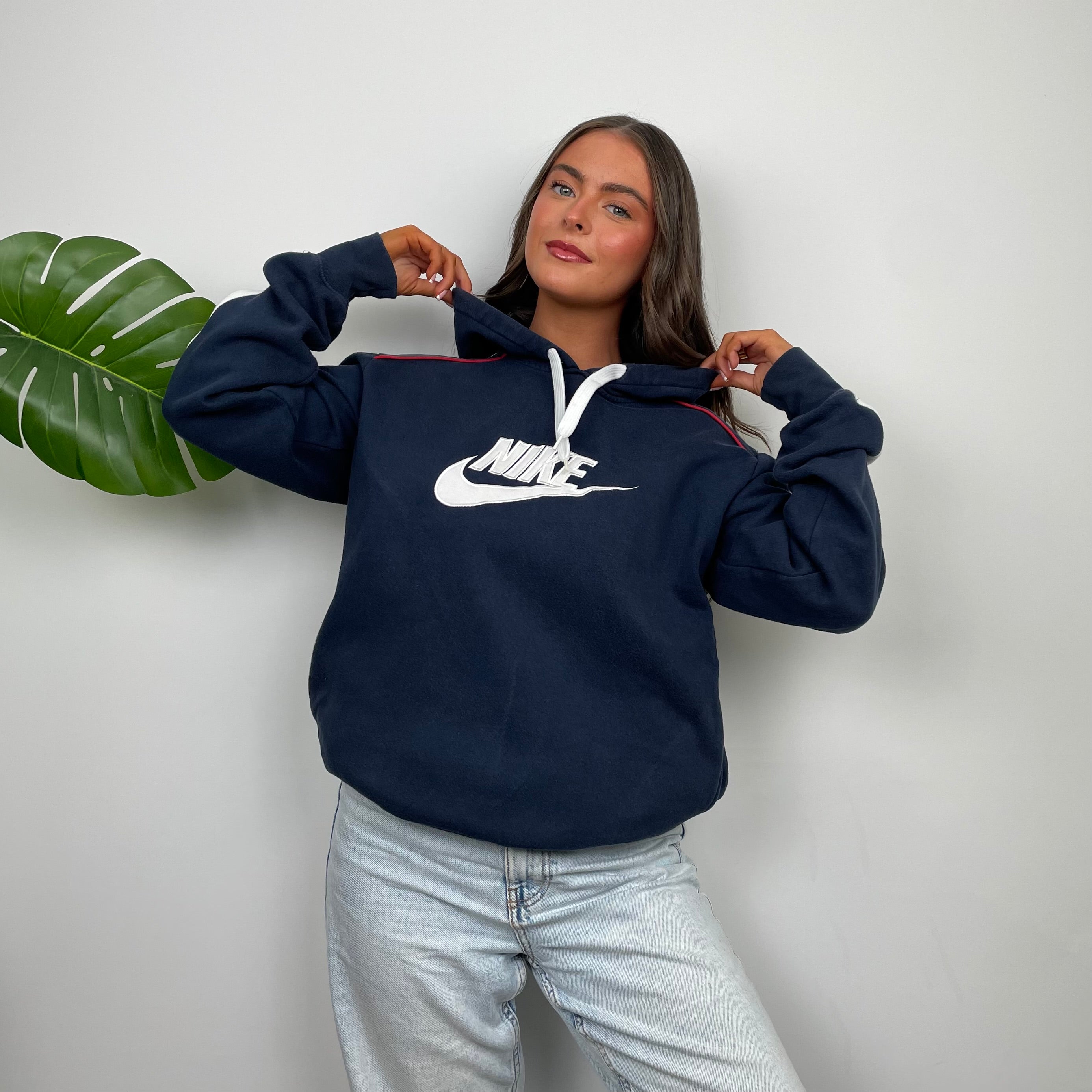 Nike RARE Navy Embroidered Spell Out Hoodie (M)