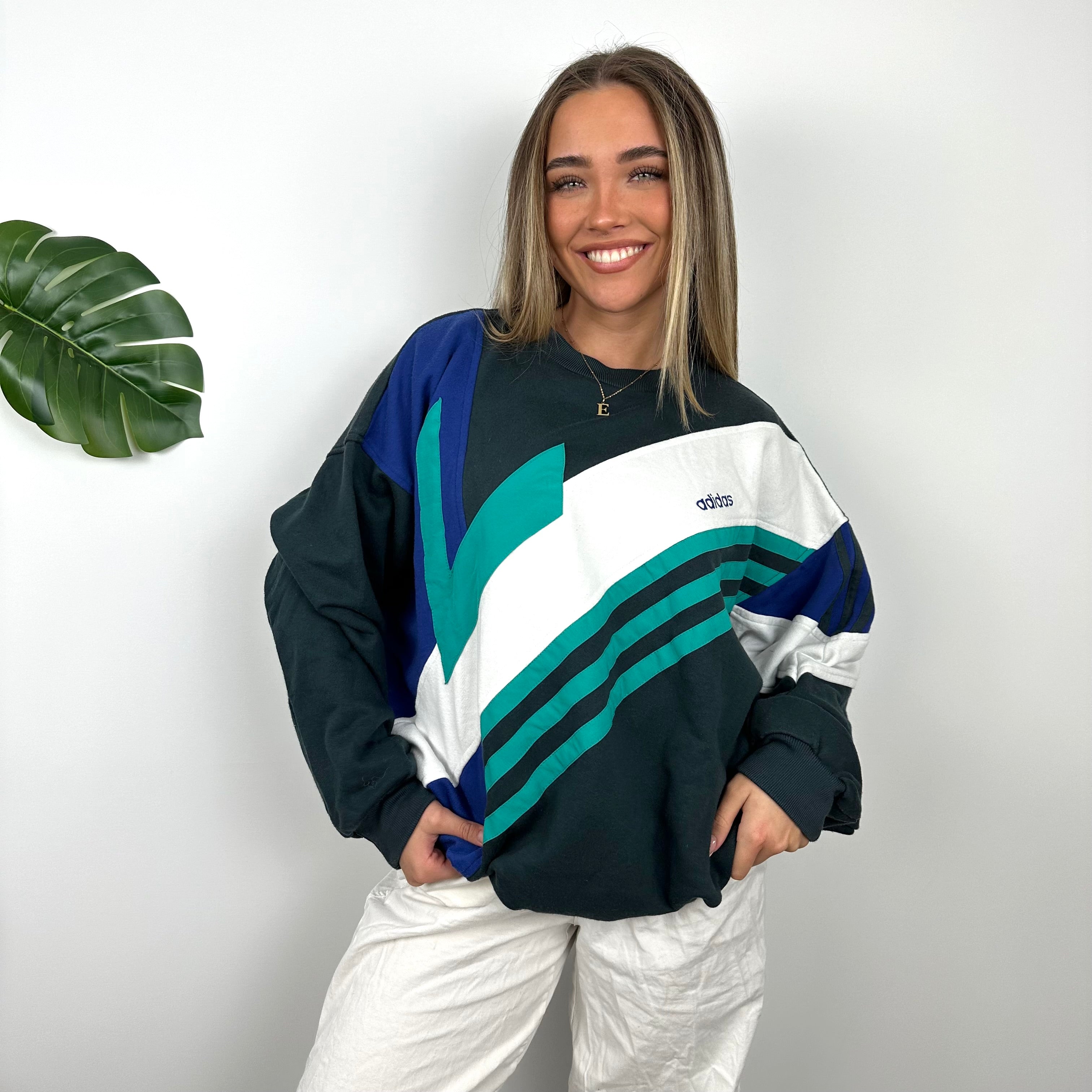 Adidas Embroidered Spell Out Colour Block Sweatshirt (L)