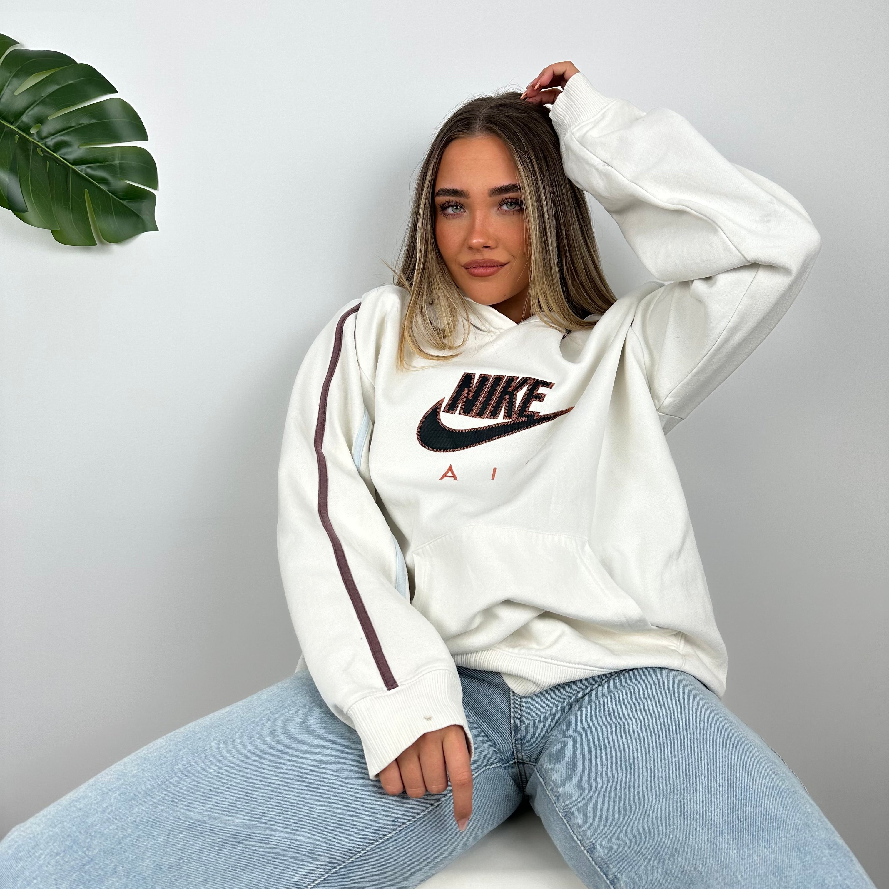 Nike Air RARE White Embroidered Spell Out Hoodie (L)