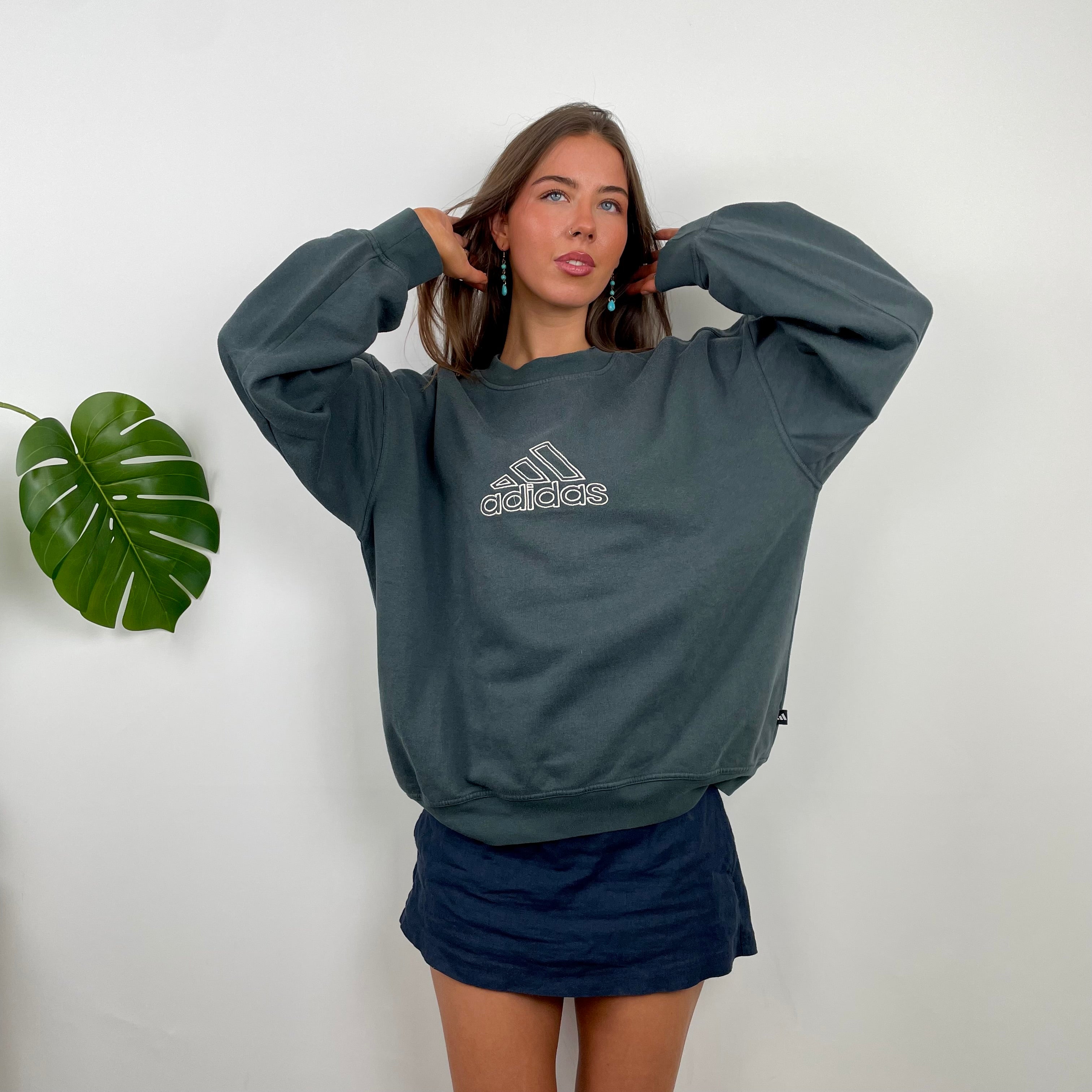 Adidas Grey Embroidered Spell Out Sweatshirt (M)