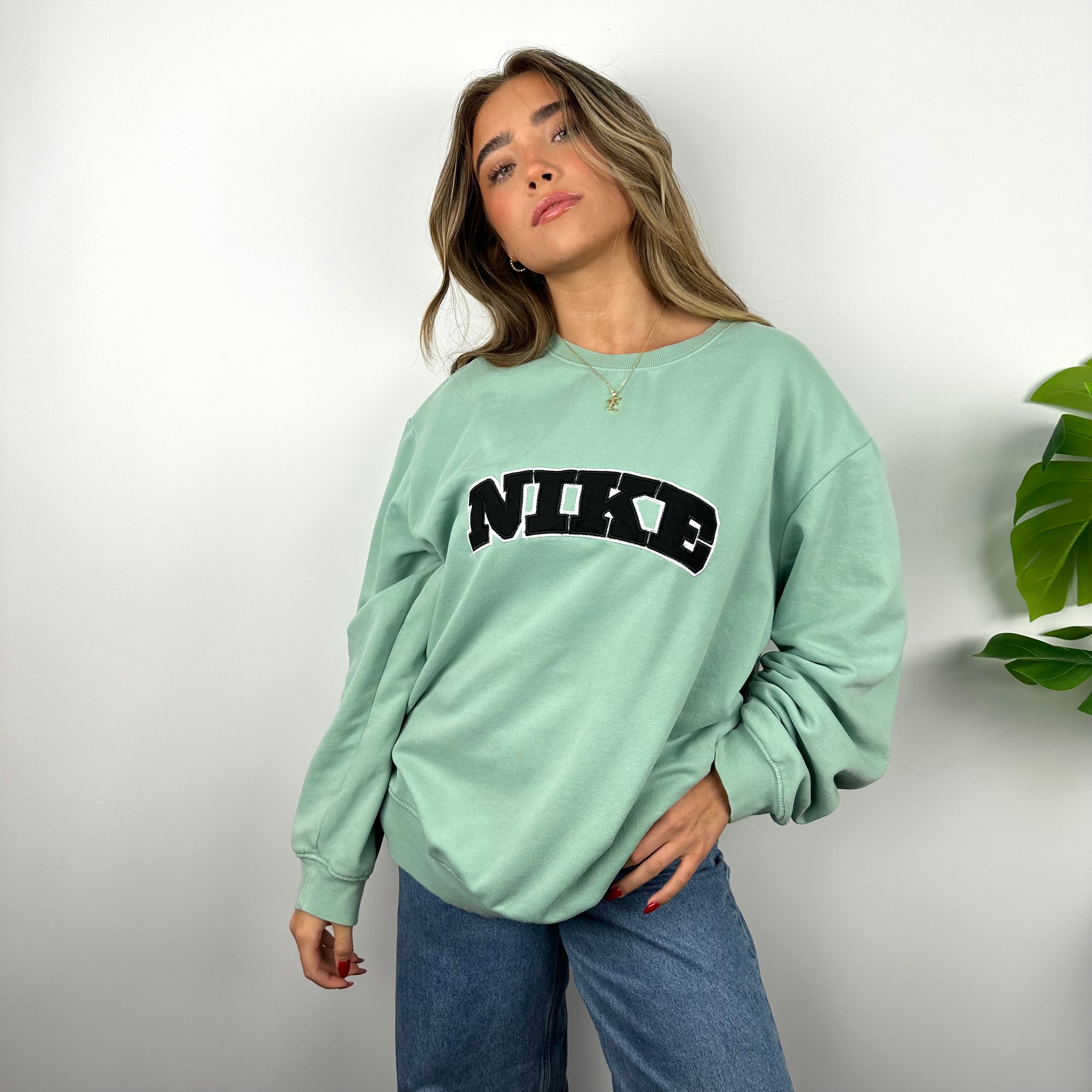 Nike Mint Green Embroidered Spell Out Sweatshirt (L)