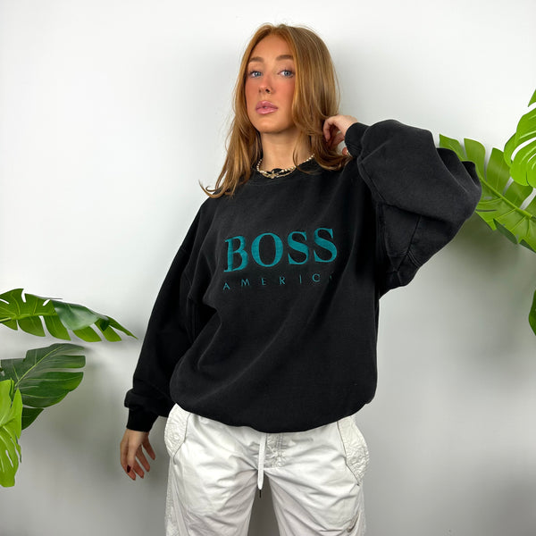 Boss America Black Embroidered Spell Out Sweatshirt (M)