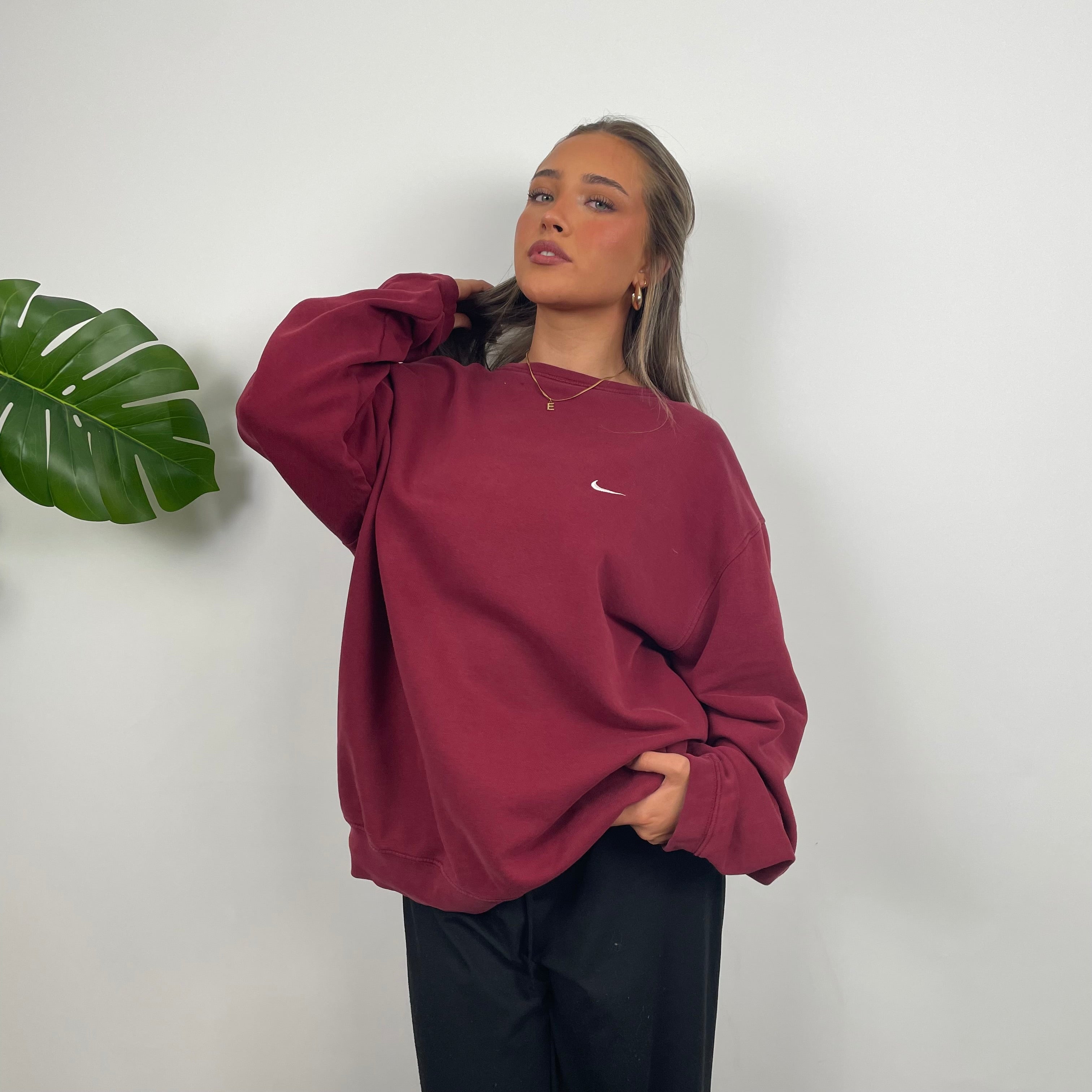 Nike Maroon Embroidered Swoosh Sweatshirt (XL)