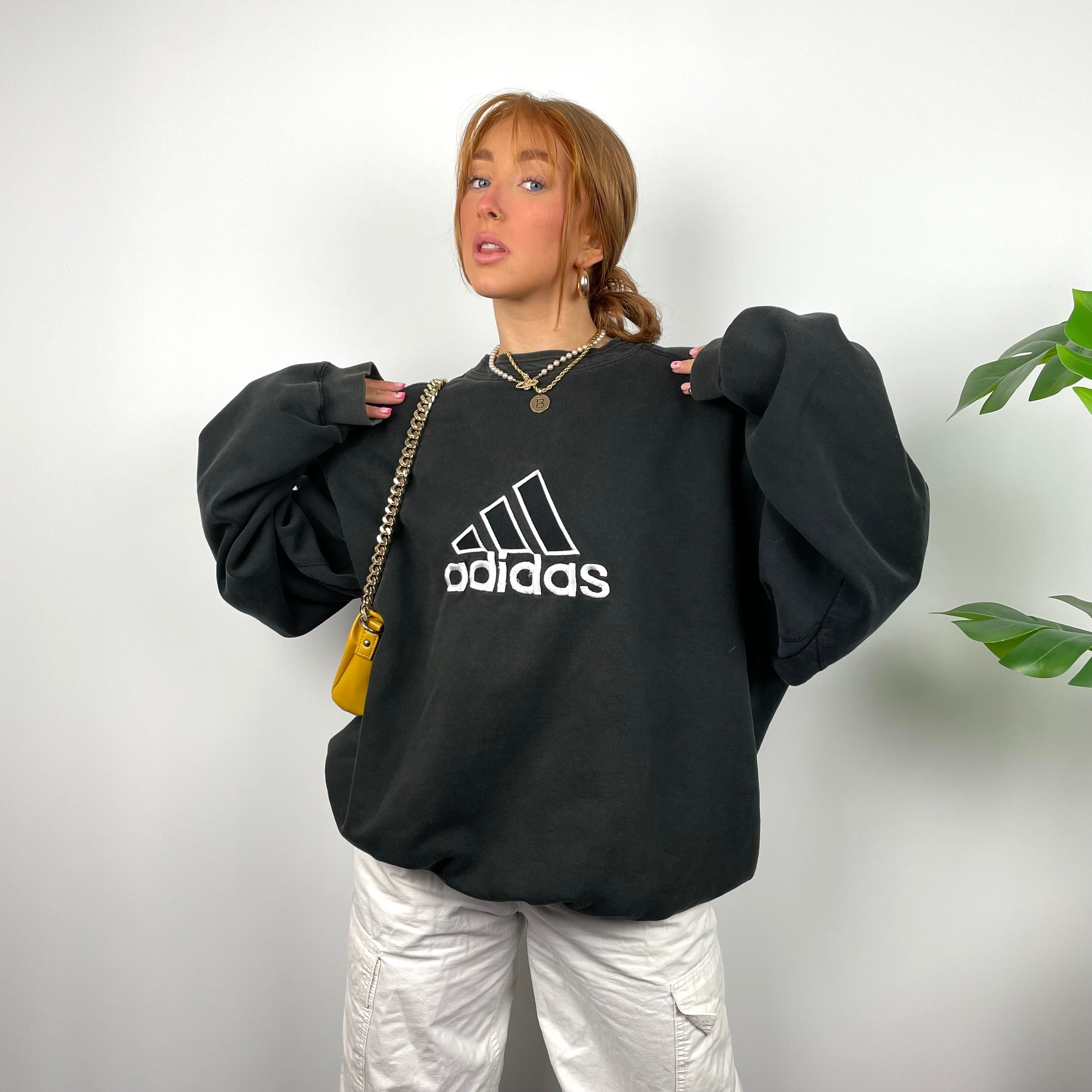 Adidas RARE Black Embroidered Spell Out Sweatshirt (L)