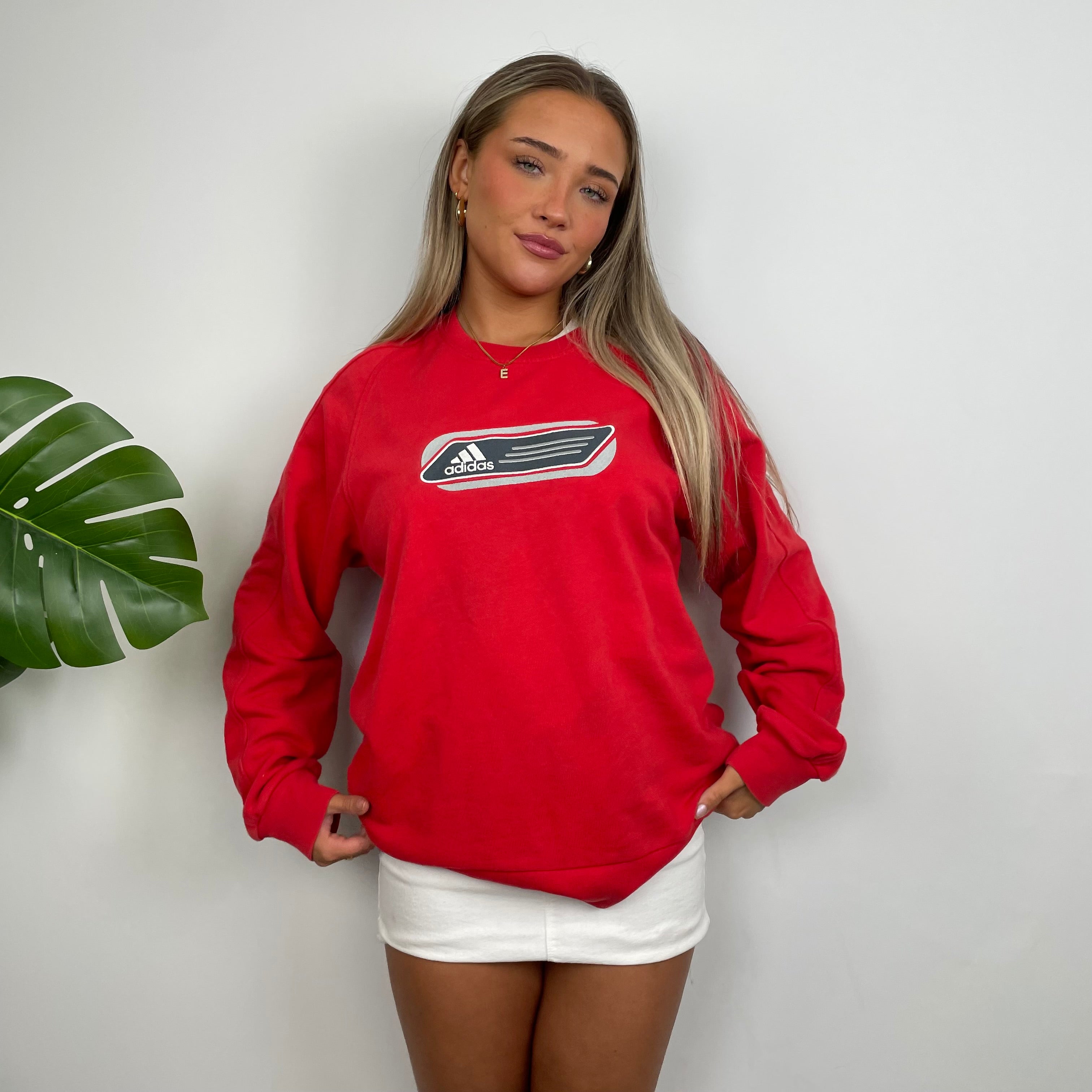 Adidas Red Embroidered Spell Out Sweatshirt (M)