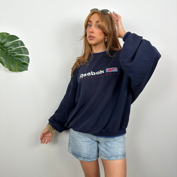 Reebok RARE Navy Embroidered Spell Out Sweatshirt (L)