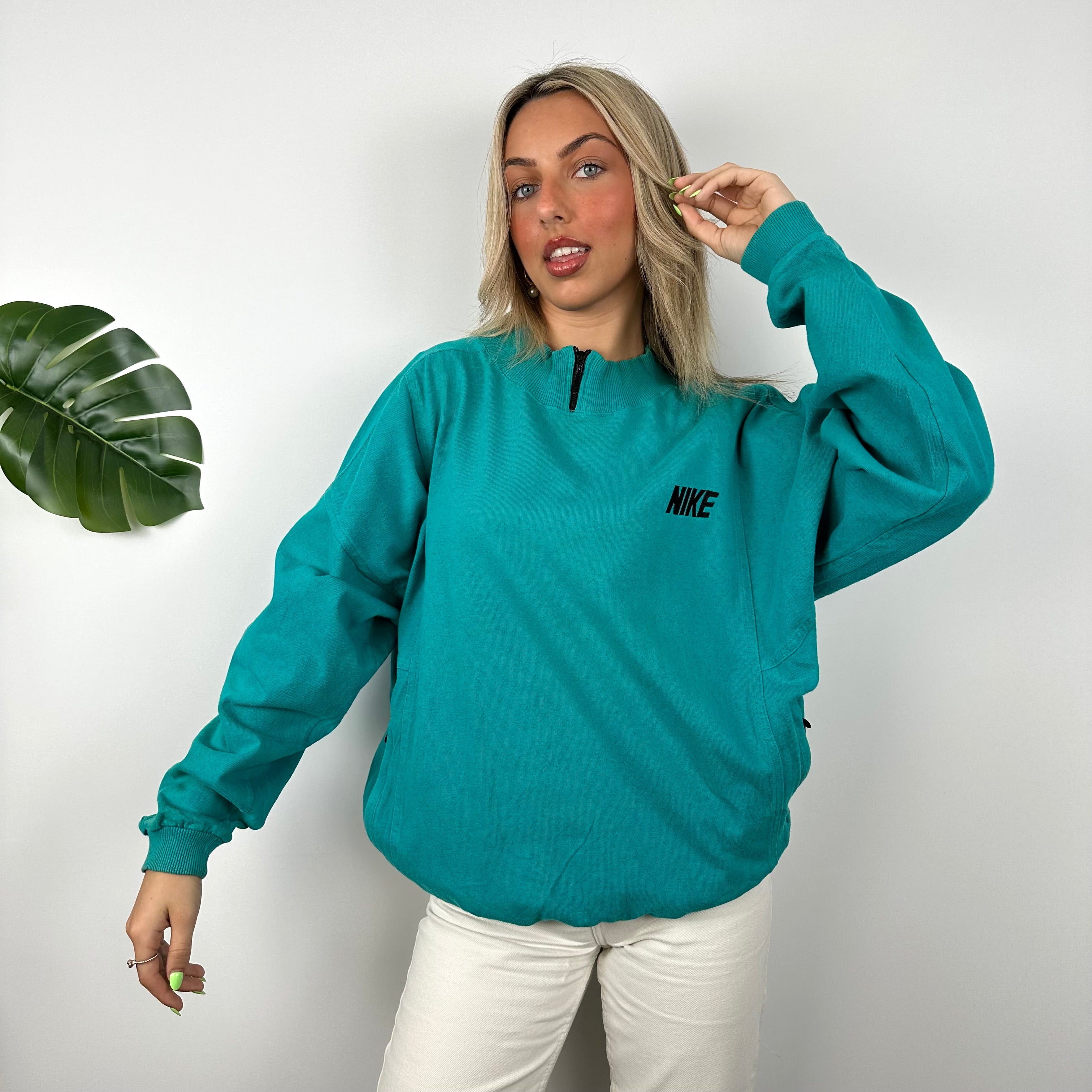 Nike RARE Turquoise Embroidered Spell Out Sweatshirt (L)