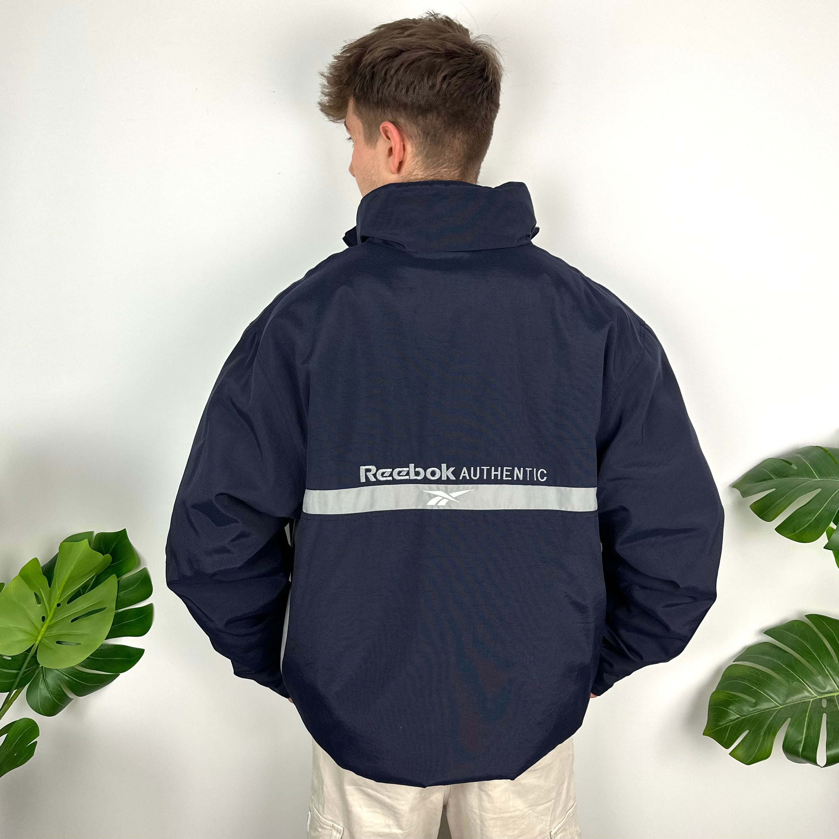 Reebok Navy Embroidered Spell Out Padded Jacket (XL)