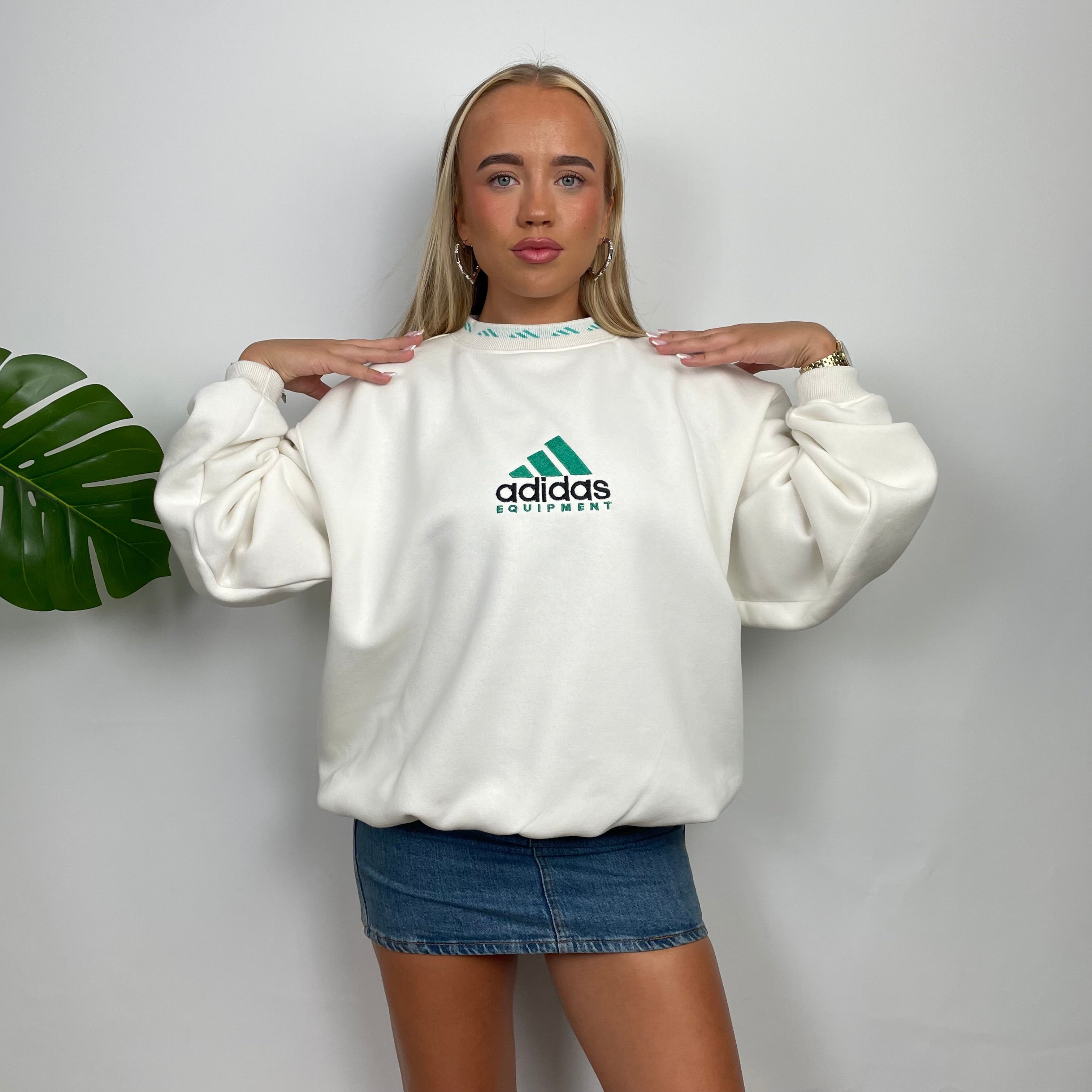 Adidas Equipment White Embroidered Spell Out Sweatshirt as worn by Annalivia Hynds (M)