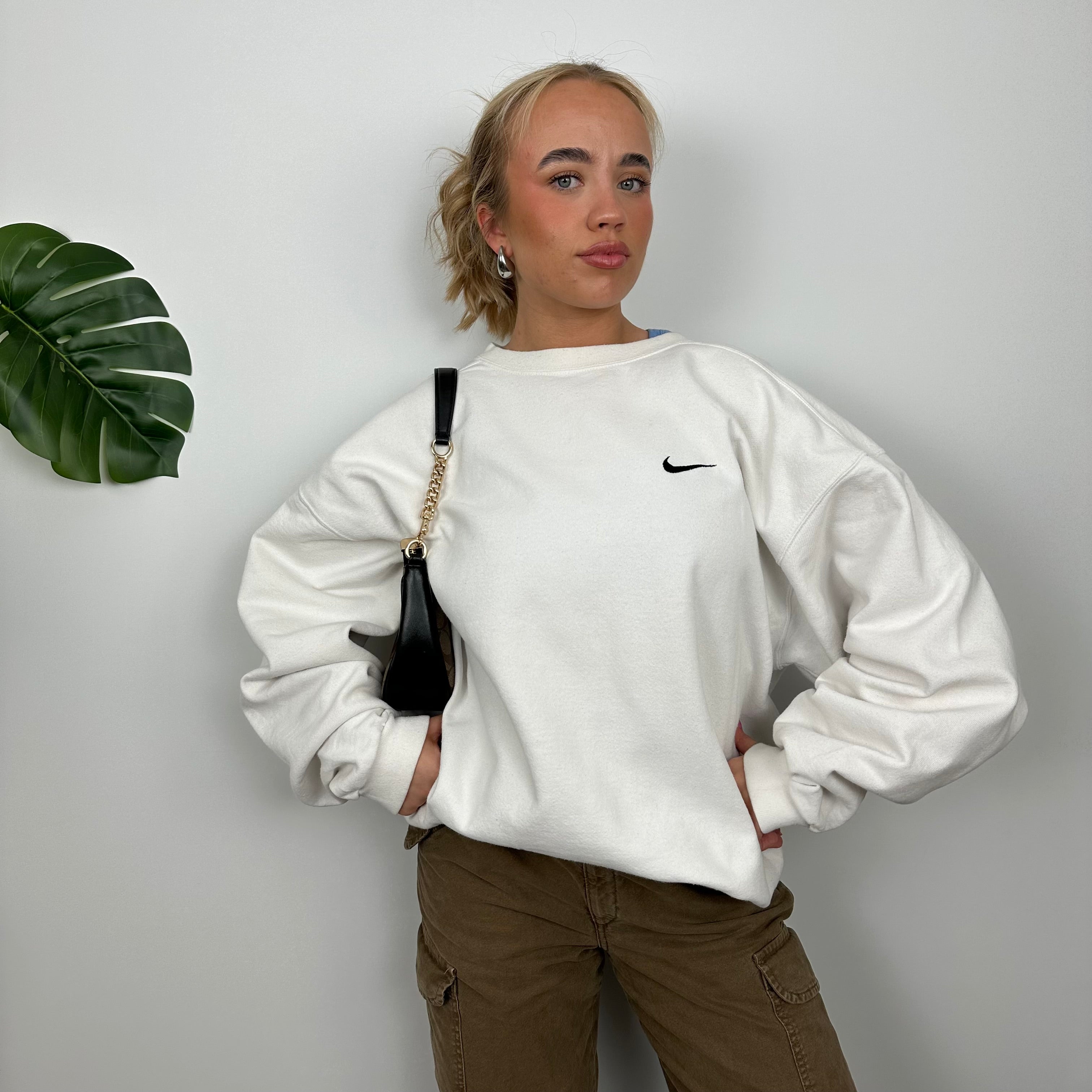 Nike White Embroidered Swoosh Sweatshirt (L)