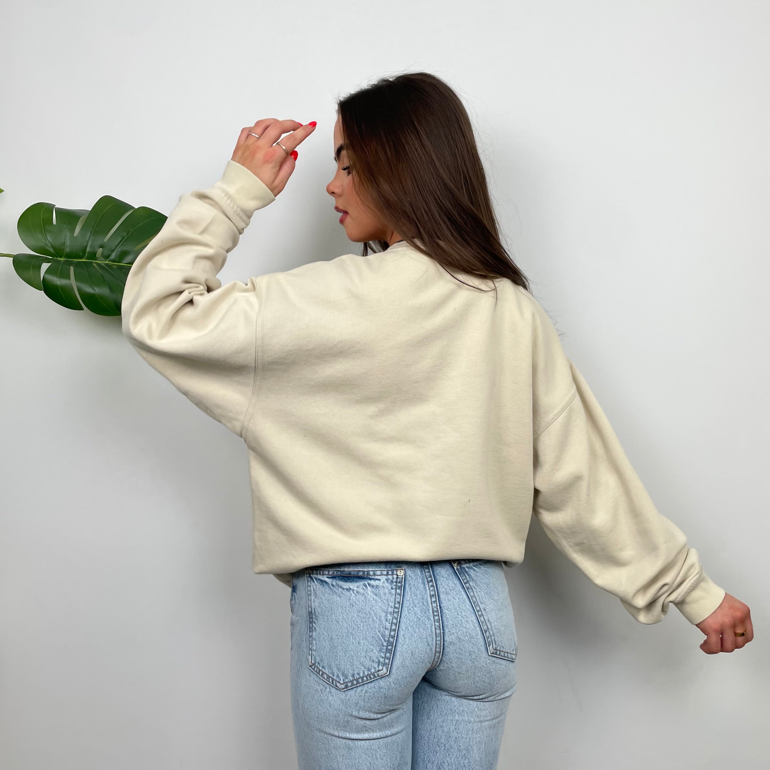 Adidas Cream Embroidered Spell Out Sweatshirt (L)