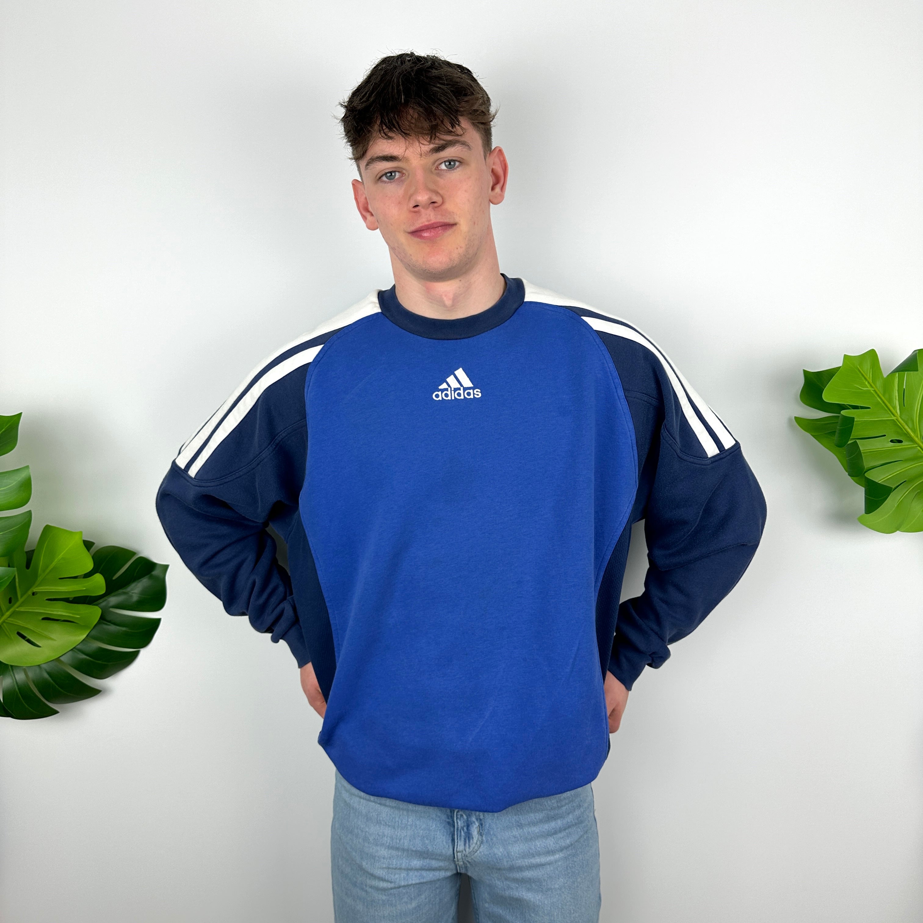 Adidas Blue Embroidered Spell Out Sweatshirt (XL)