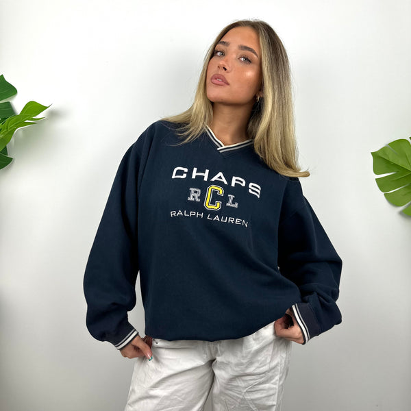 Chaps Ralph Lauren Navy Embroidered Spell Out Sweatshirt (L)