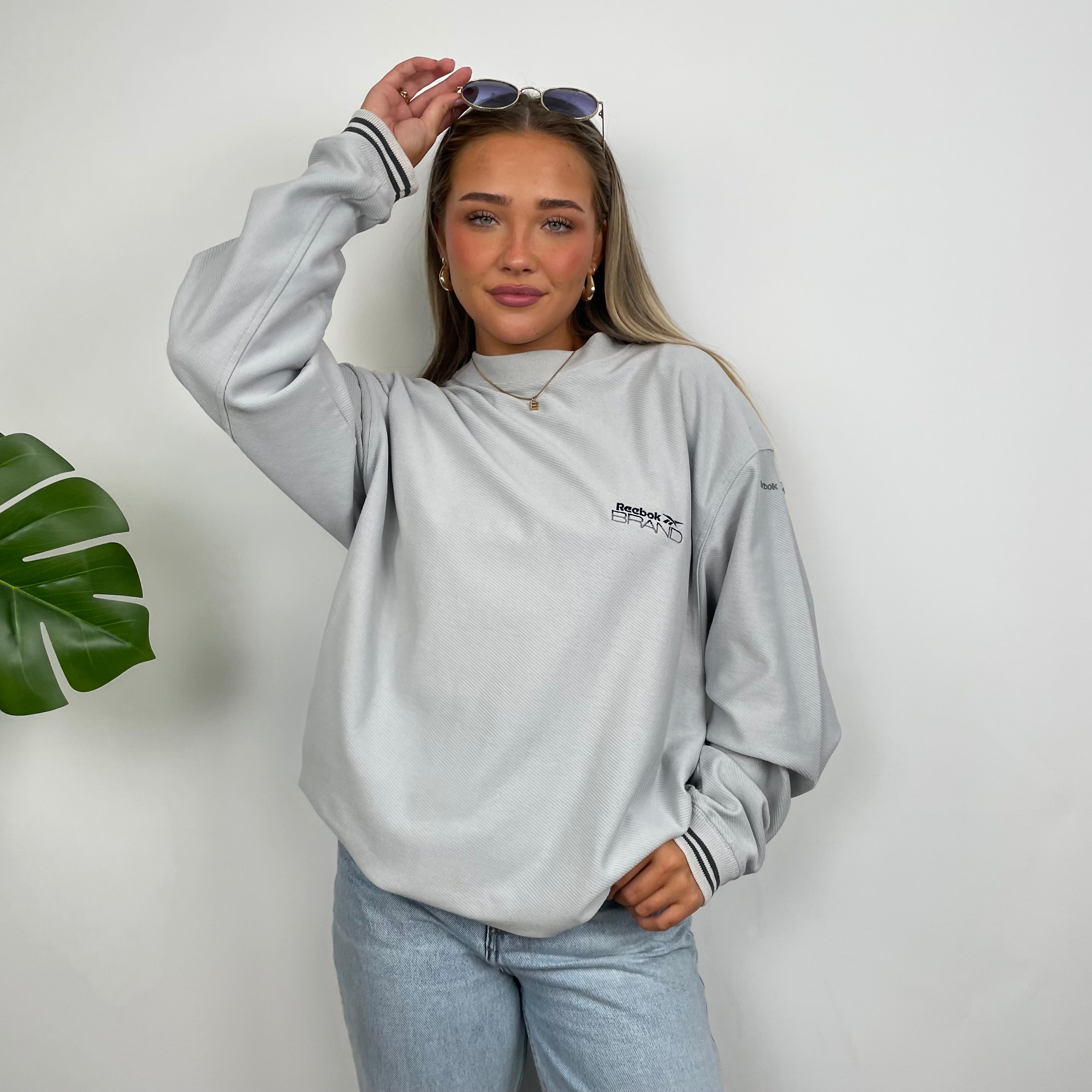 Reebok Brand Grey Embroidered Spell Out Sweatshirt (XXL)