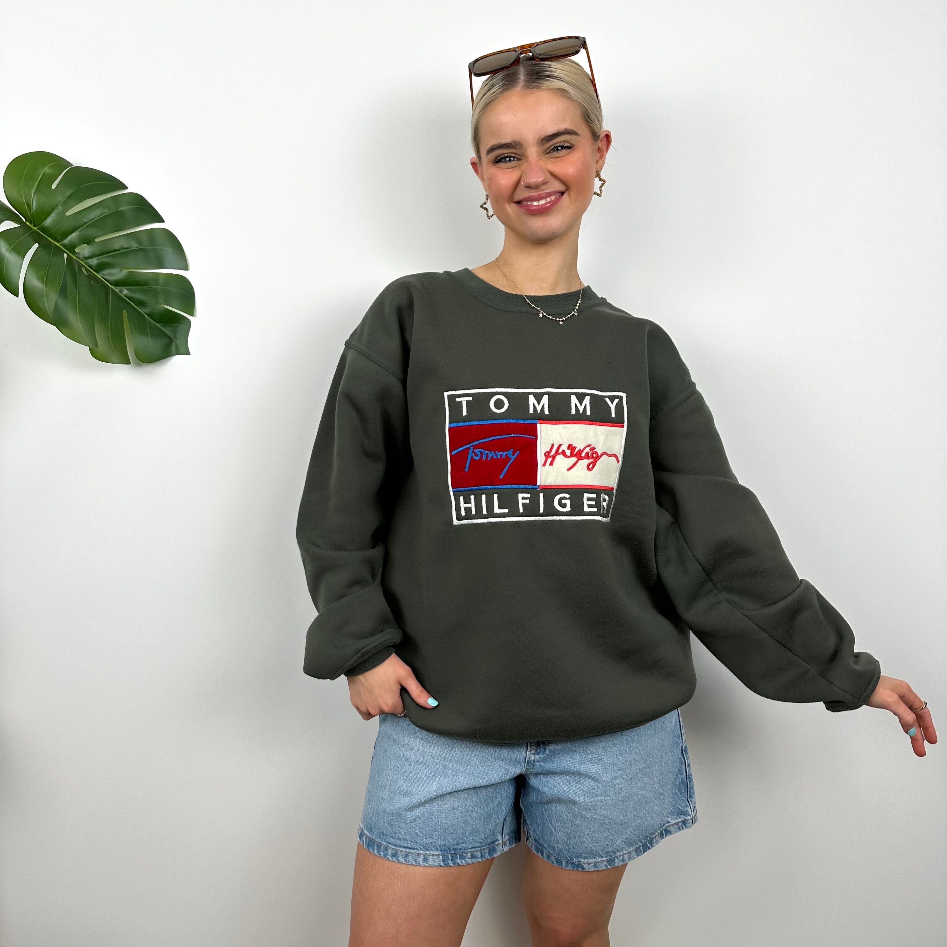 Tommy Hilfiger Green Embroidered Spell Out Sweatshirt (L)