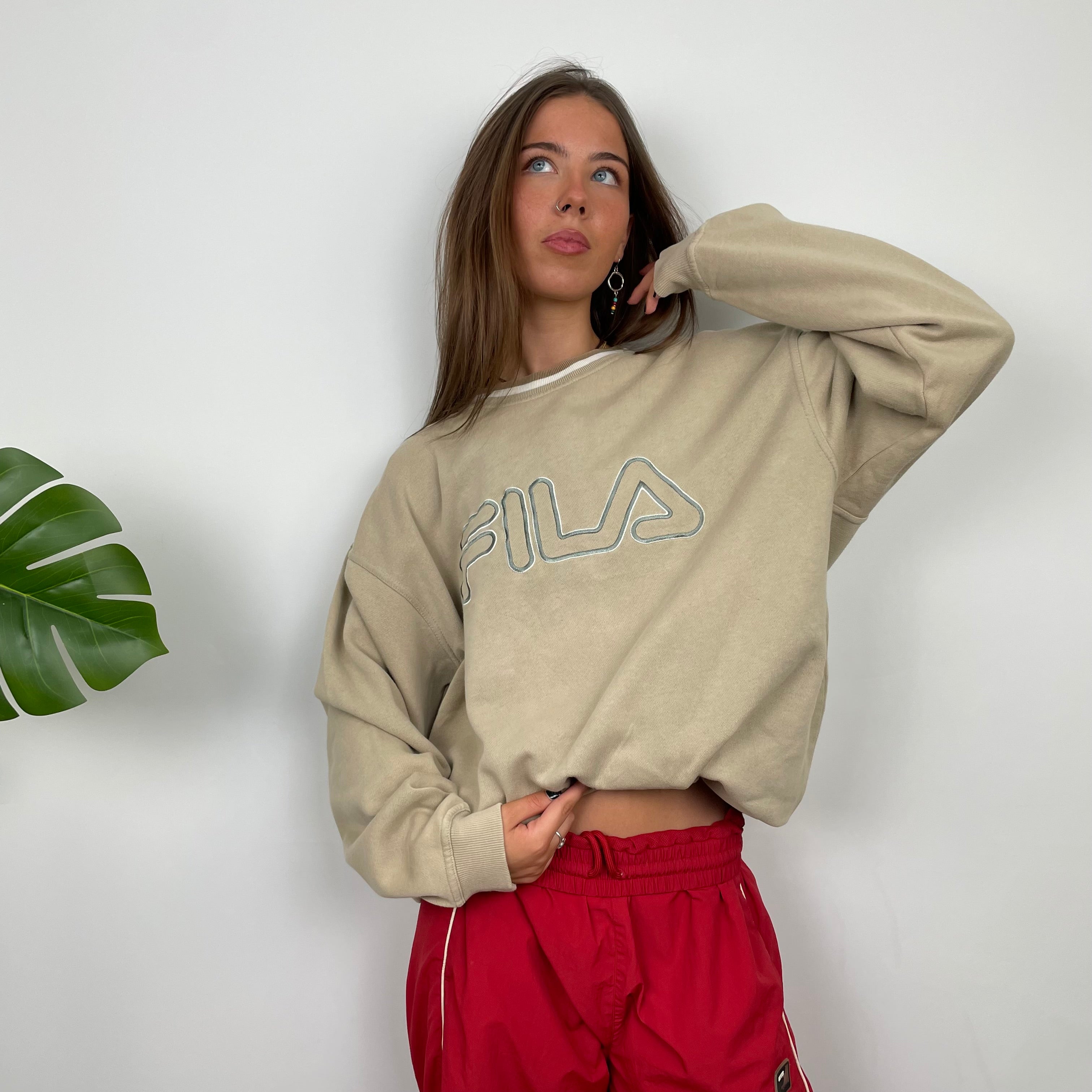 FILA Cream Embroidered Spell Out Sweatshirt (M)