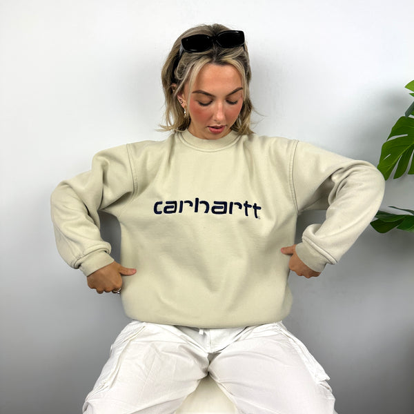 Carhartt Cream Embroidered Spell Out Sweatshirt (M)