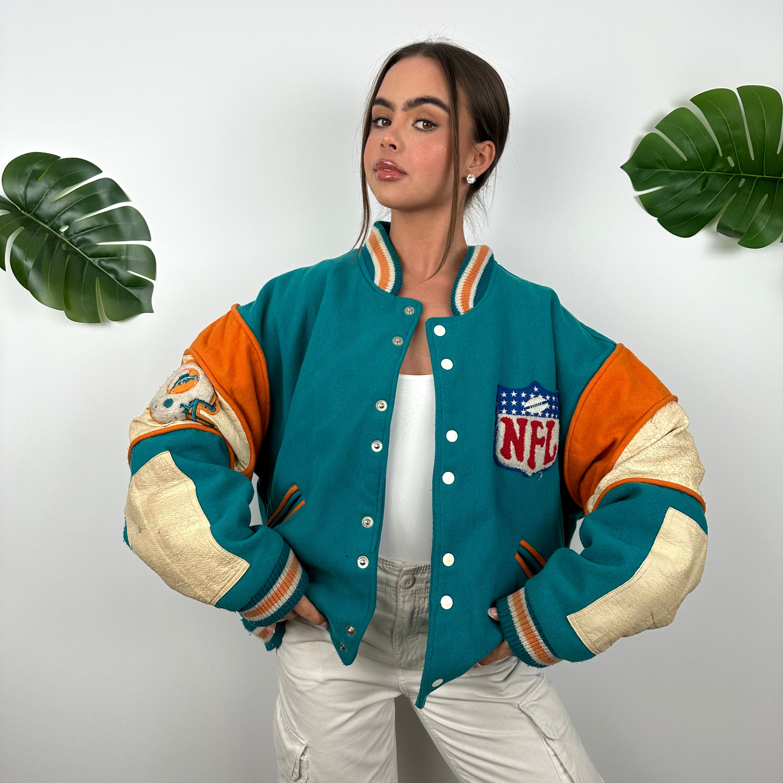 Miami Dolphins NFL Turquoise Blue Heavyweight Jacket (L)