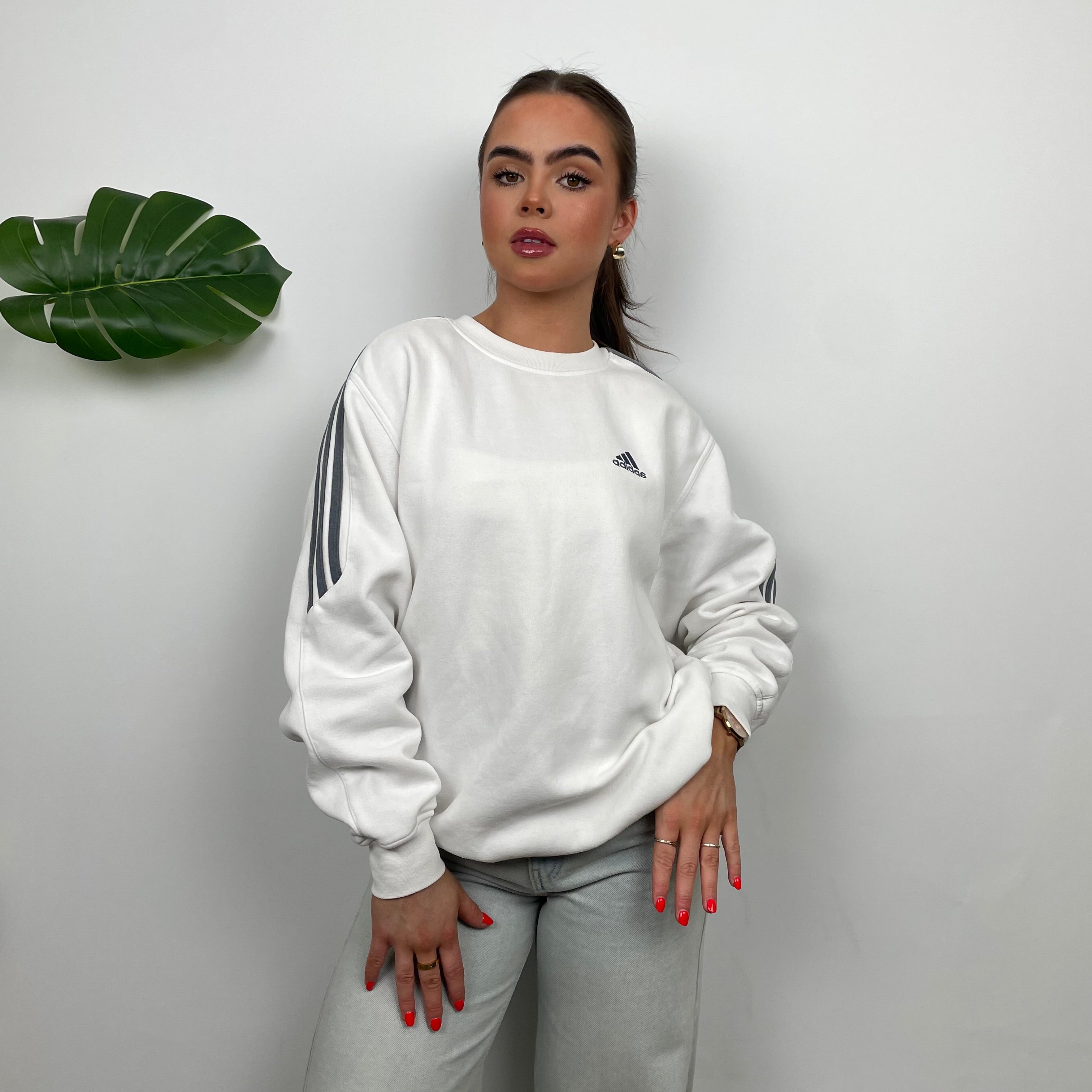 Adidas White Embroidered Spell Out Sweatshirt (L)