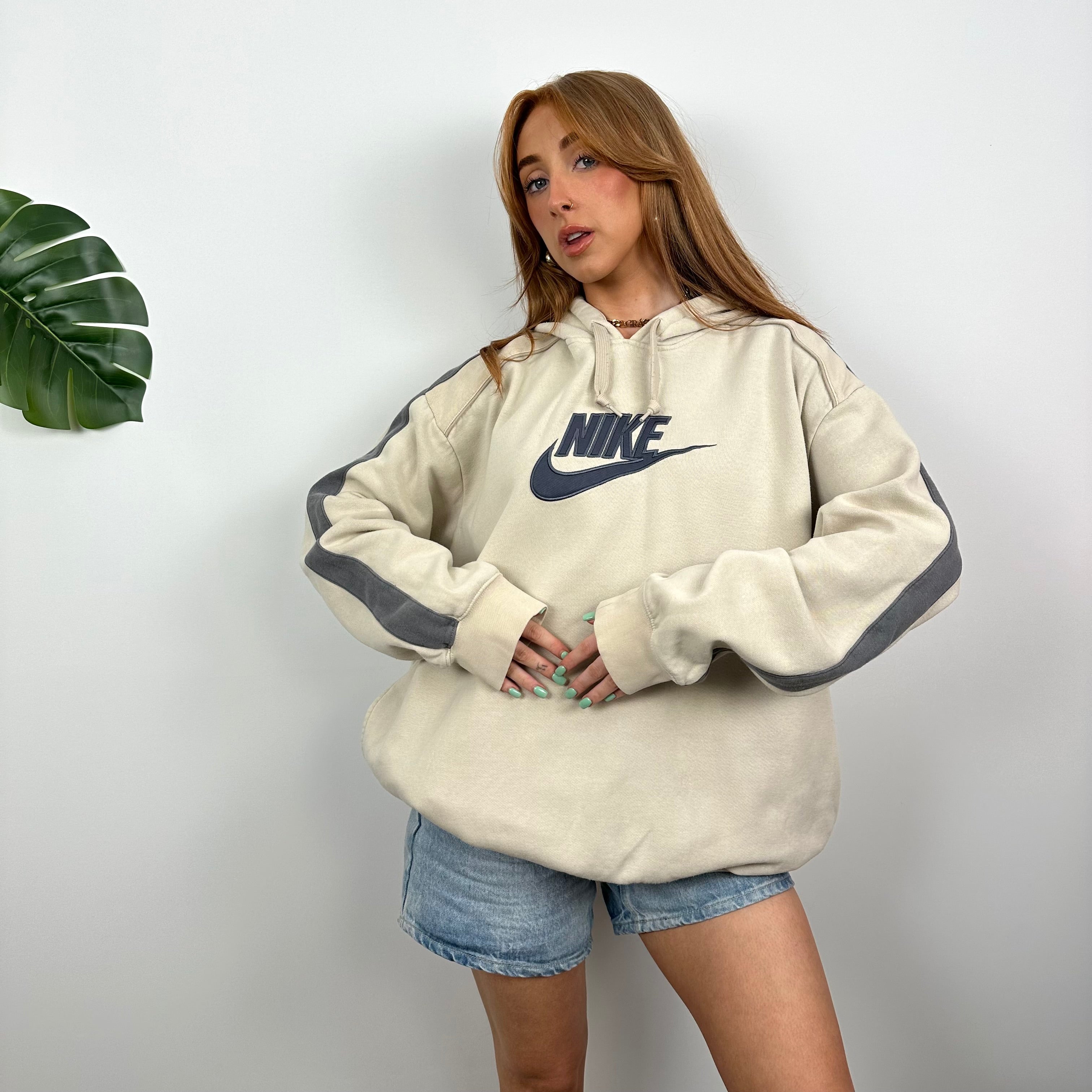 Nike RARE Cream Embroidered Spell out Hoodie (XL)